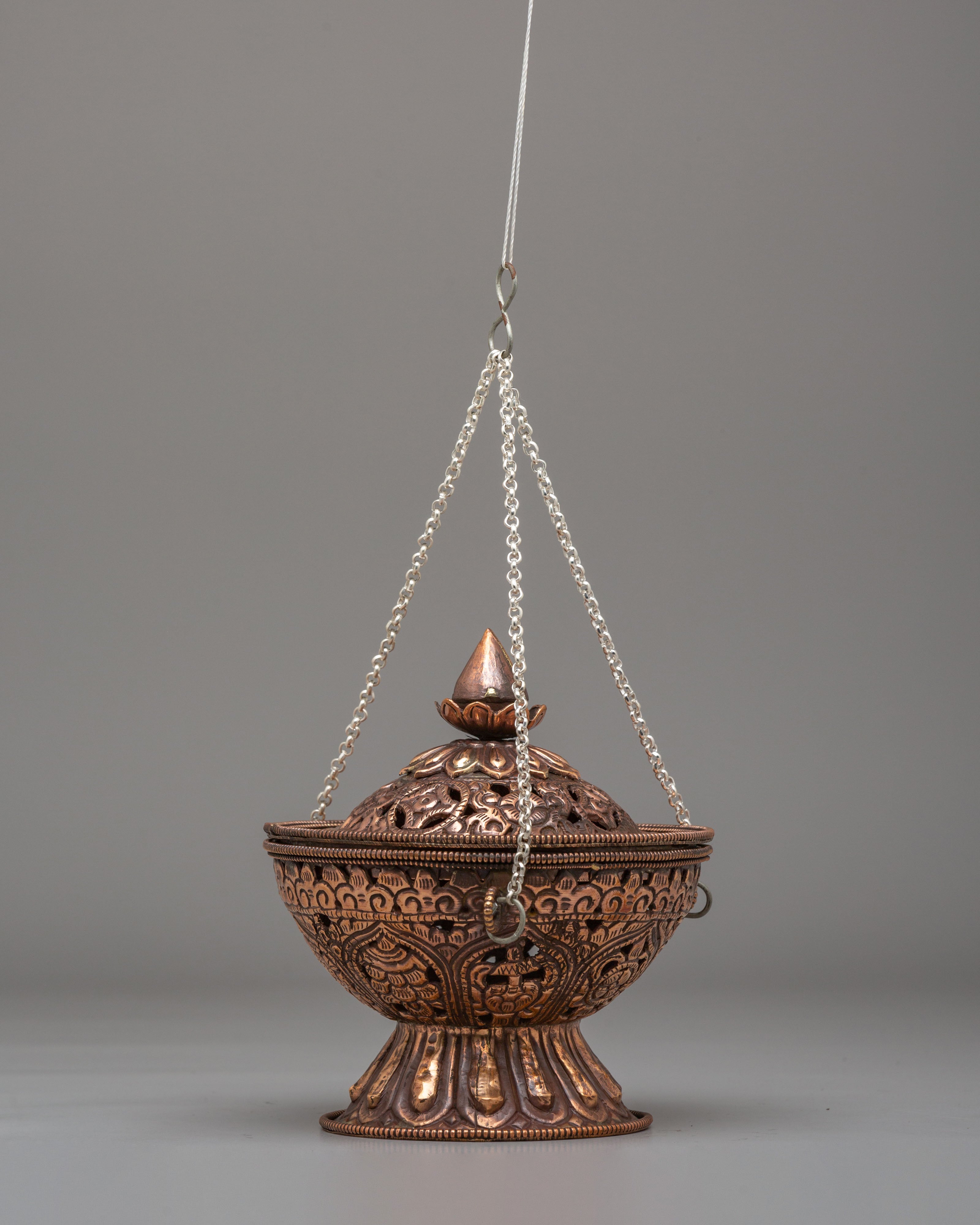 Traditional Altar Incense Burner | Handcrafted Brass Hanging Incense Vessel
