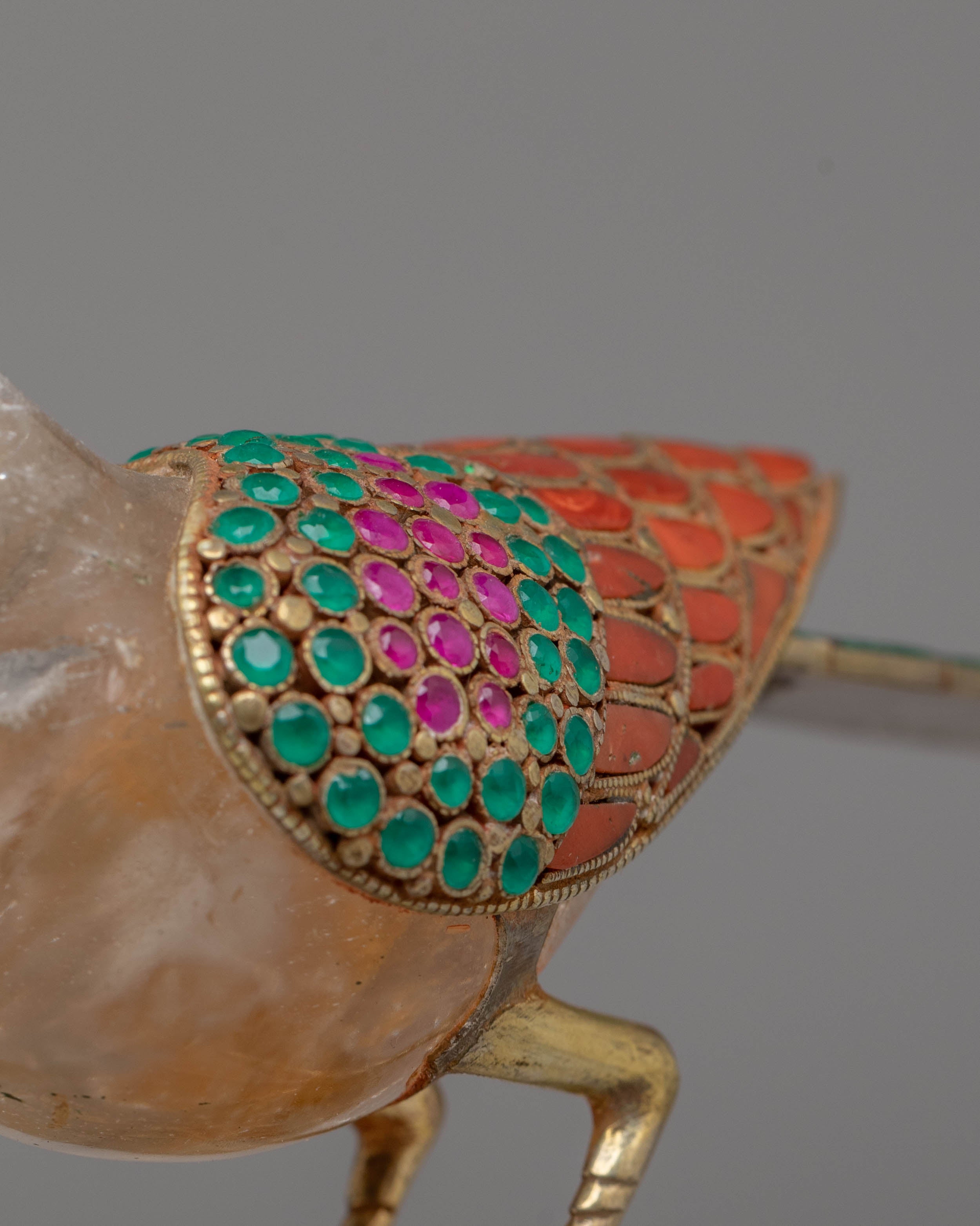 Handcrafted Bird Sculpture | Amethyst Crystal & Gold Plated Copper Decor