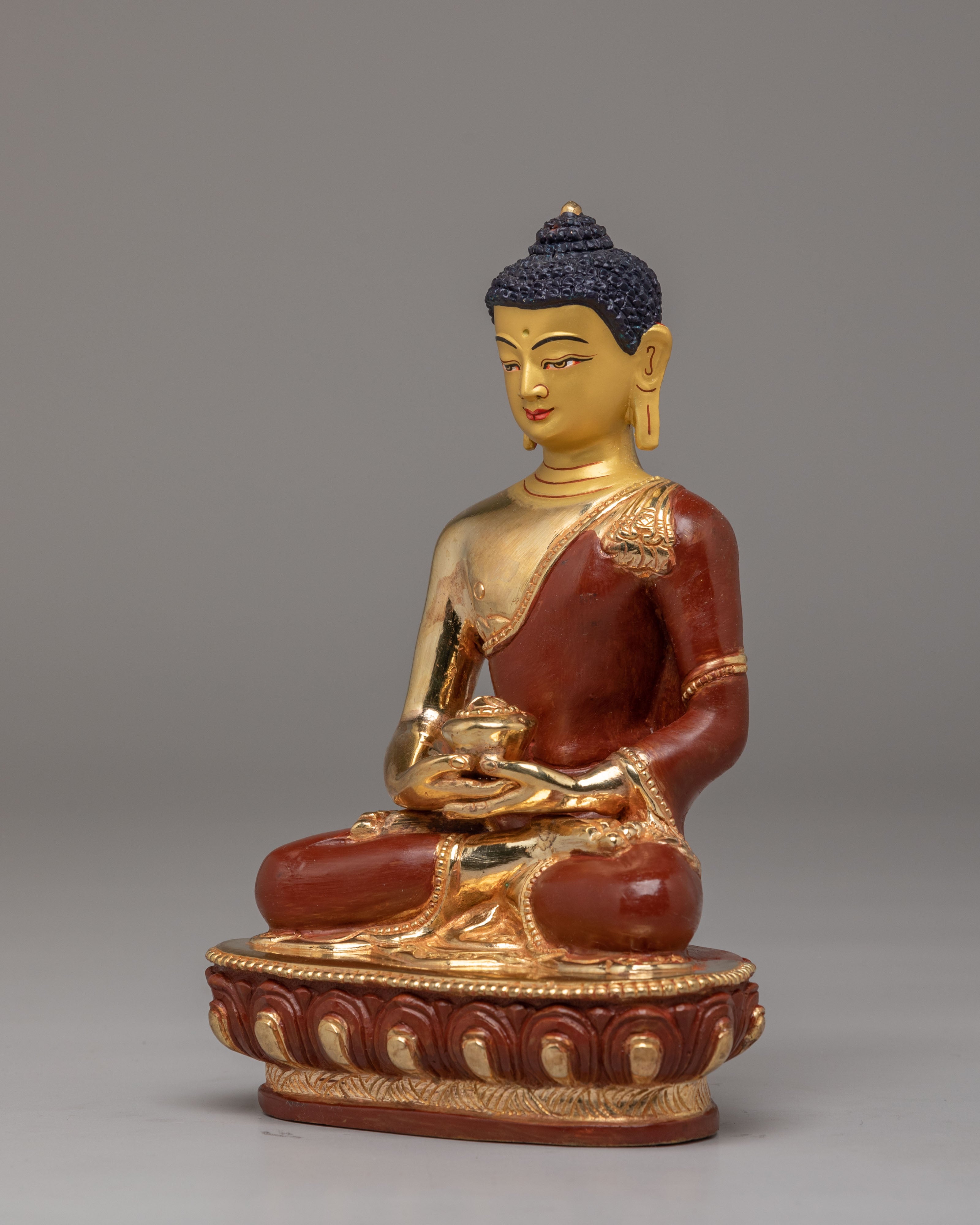 Traditional Sacred Shakyamuni Buddha Sculpture | Gold Plated Copper Statue