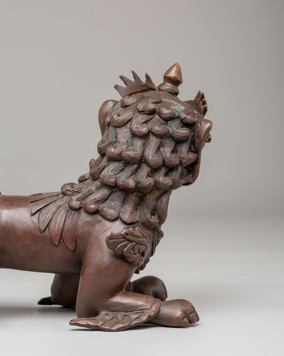 Guardian Lion Set Sculpture | Oxidized Copper Buddhist Protector Statues