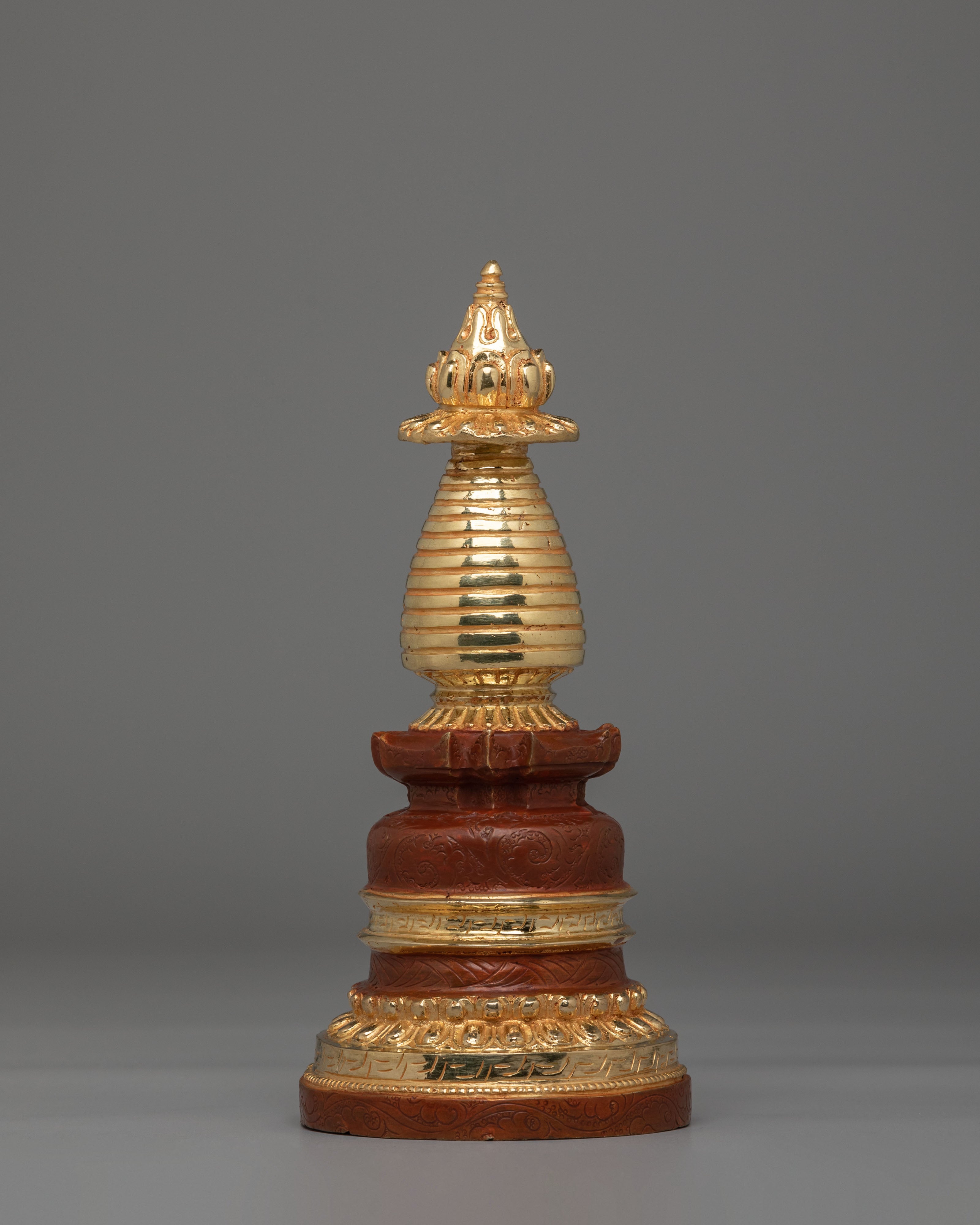 Handmade Buddhist Kadampa Stupa | Copper Body with Gold Plating