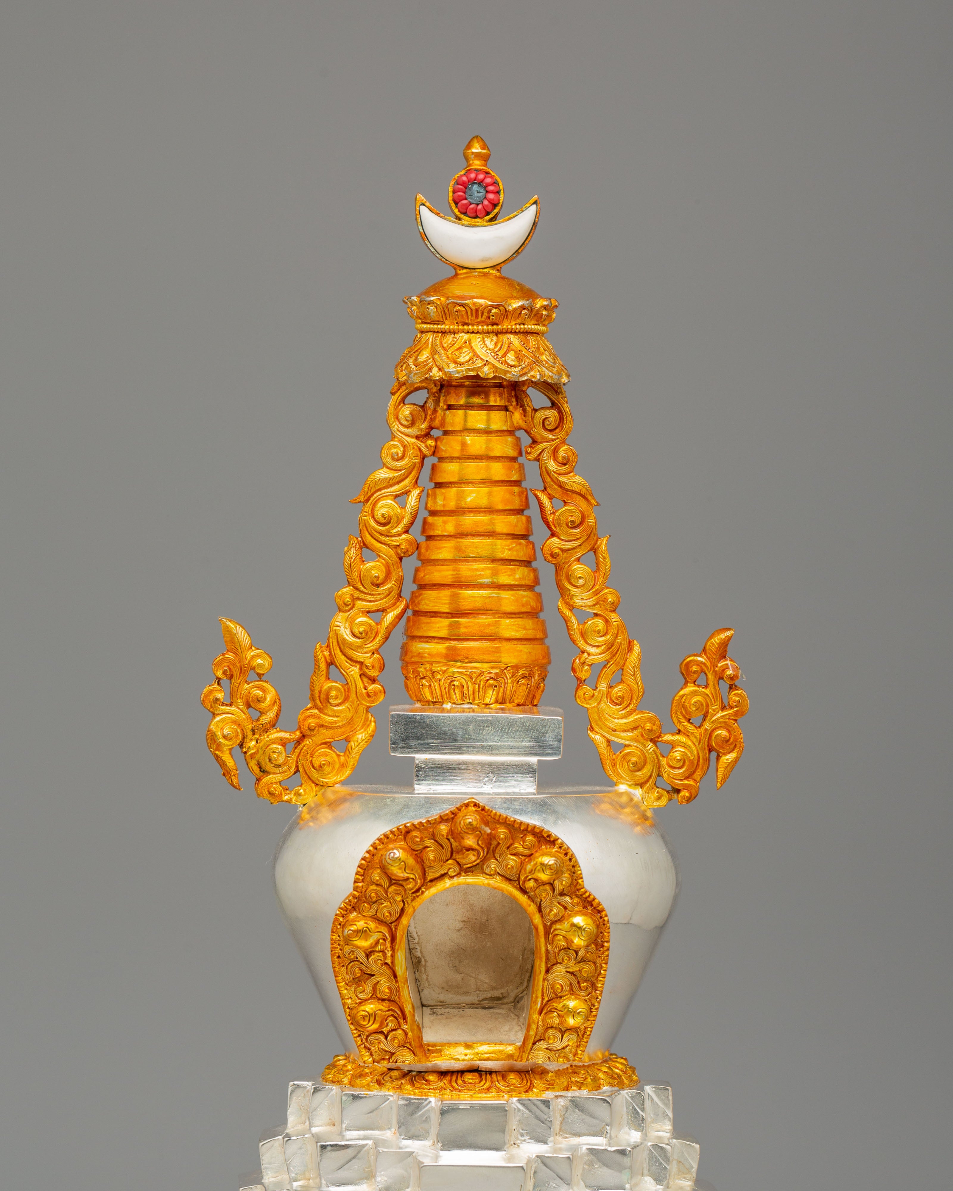 Scared Tibetan Stupa | Gold Plated Copper Stupa for Home Decor