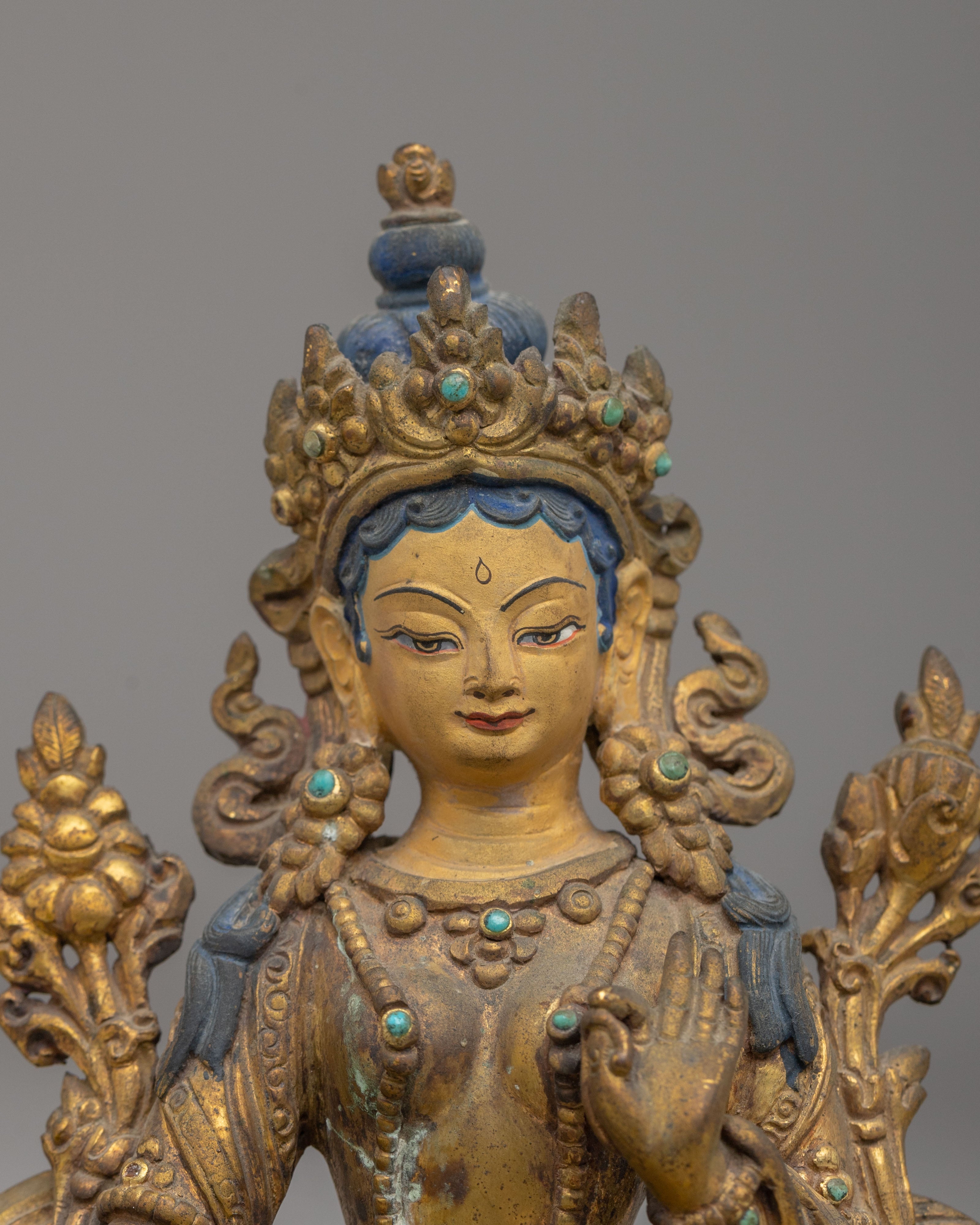 Himalayan Green Tara Altar Statue | Handmade Figurine for Spiritual Decor
