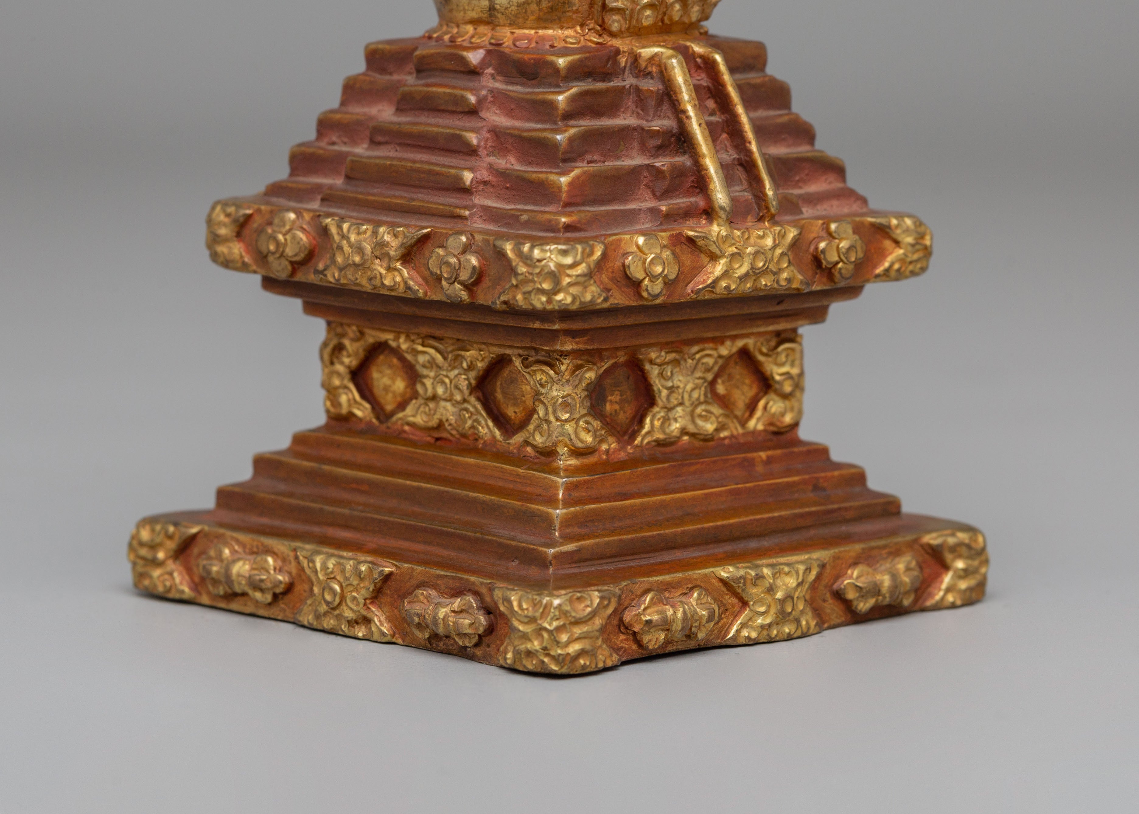 Handmade Descent from Heaven Stupa | Gold Plated Tibetan Stupa for Meditation