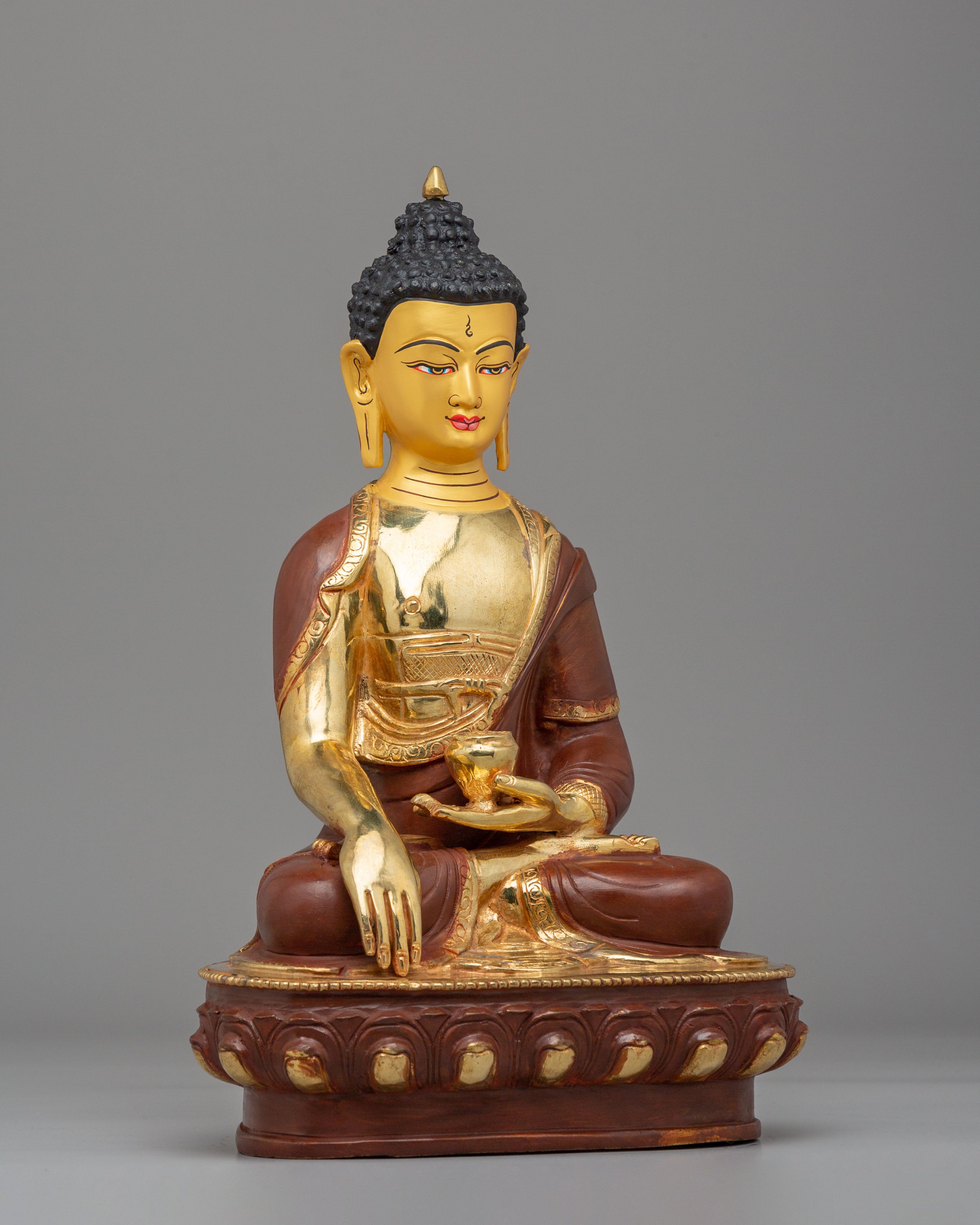 Sacred Tibetan Shakyamuni Buddha Sculpture | Gold Plated Meditation Altar Decor