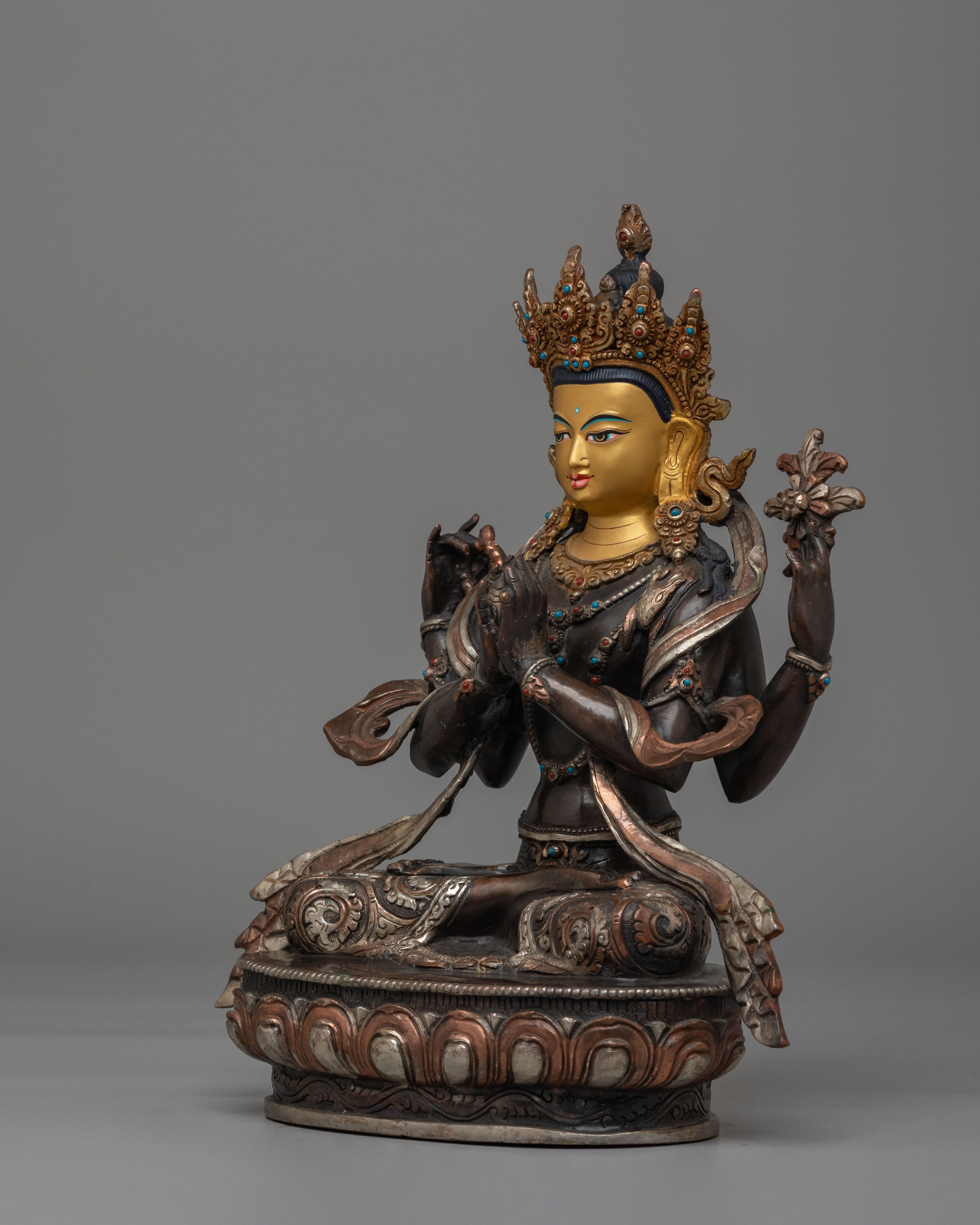 Sacred Himalayan Avalokiteshvara Statue | Tibetan Bodhisattva of Compassion