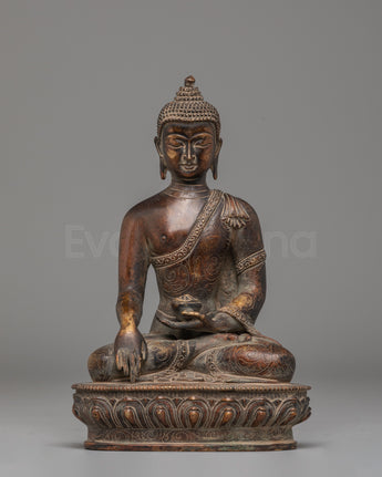 Shakyamuni Buddha Oxidized Tibetan Sculpture