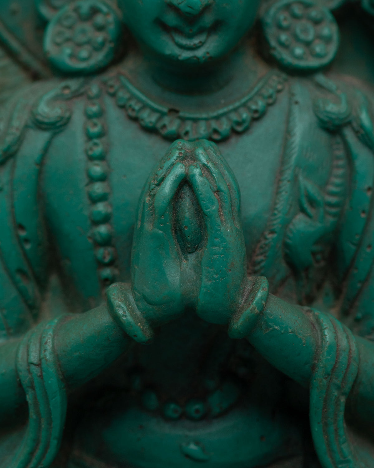 Tibetan Avalokiteshvara Statue | Compressed Turquoise Buddhist Compassion Sculpture