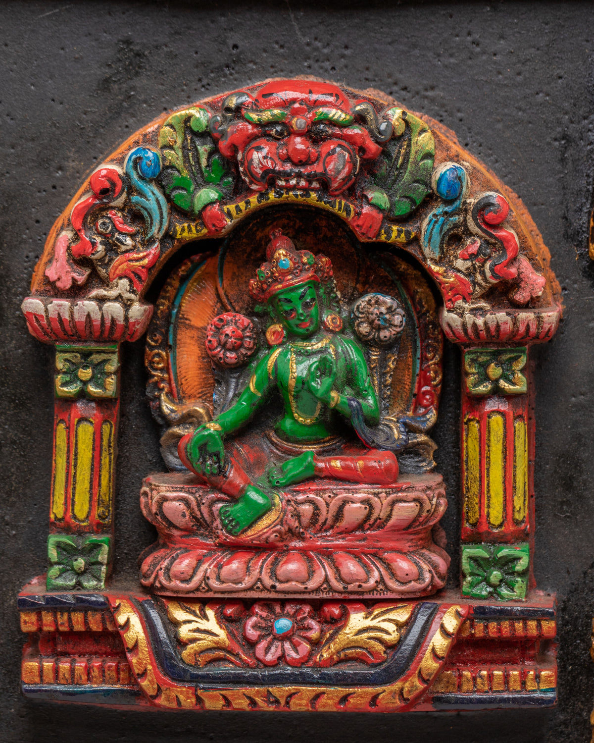 Buddhist Green Tara Wall Hanging | Buddhist Artwork with Chenrezig, Manjushri & Amitayus