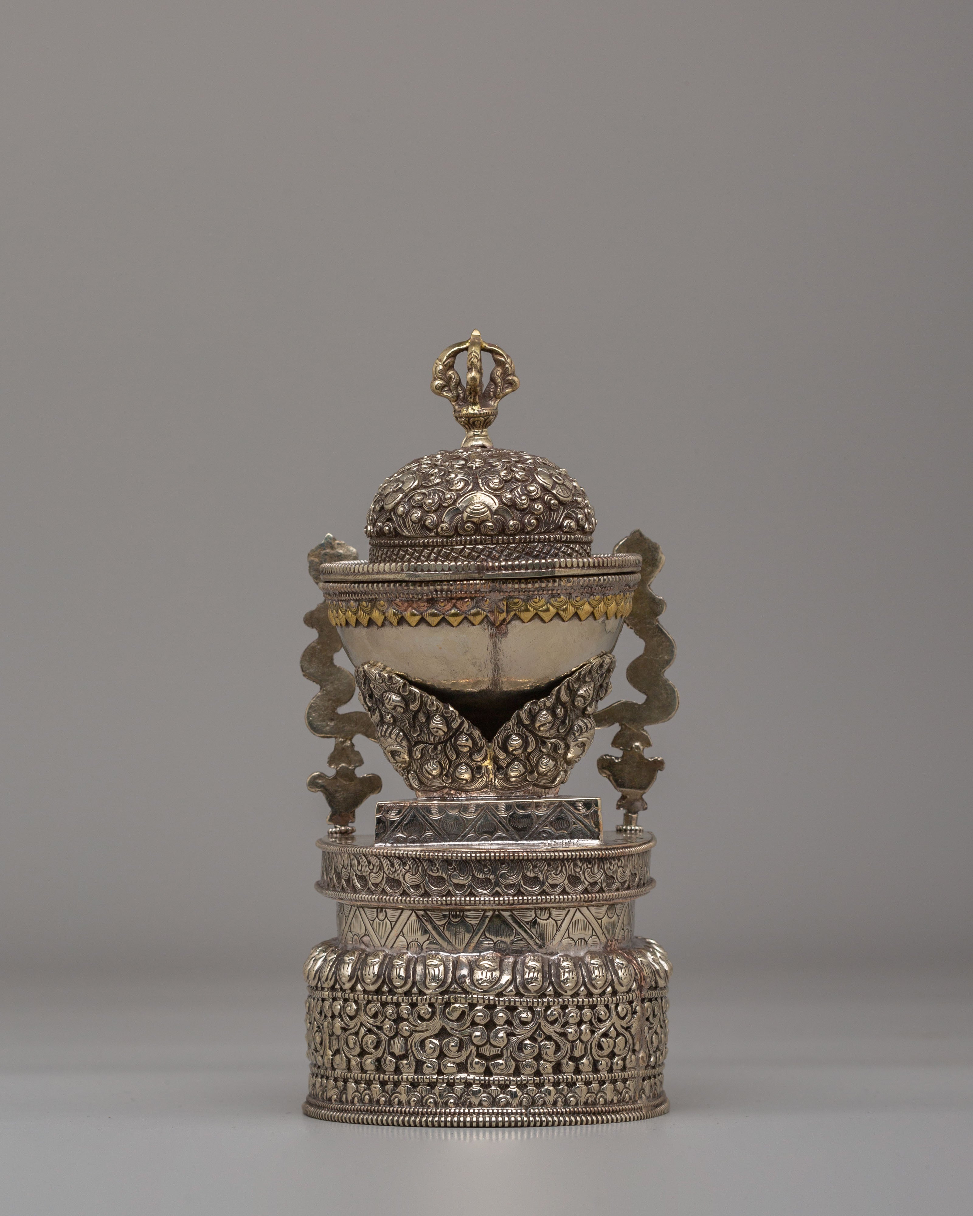 Spiritual Kapala Ritual Tool | White Metal Tibetan Skull Cup