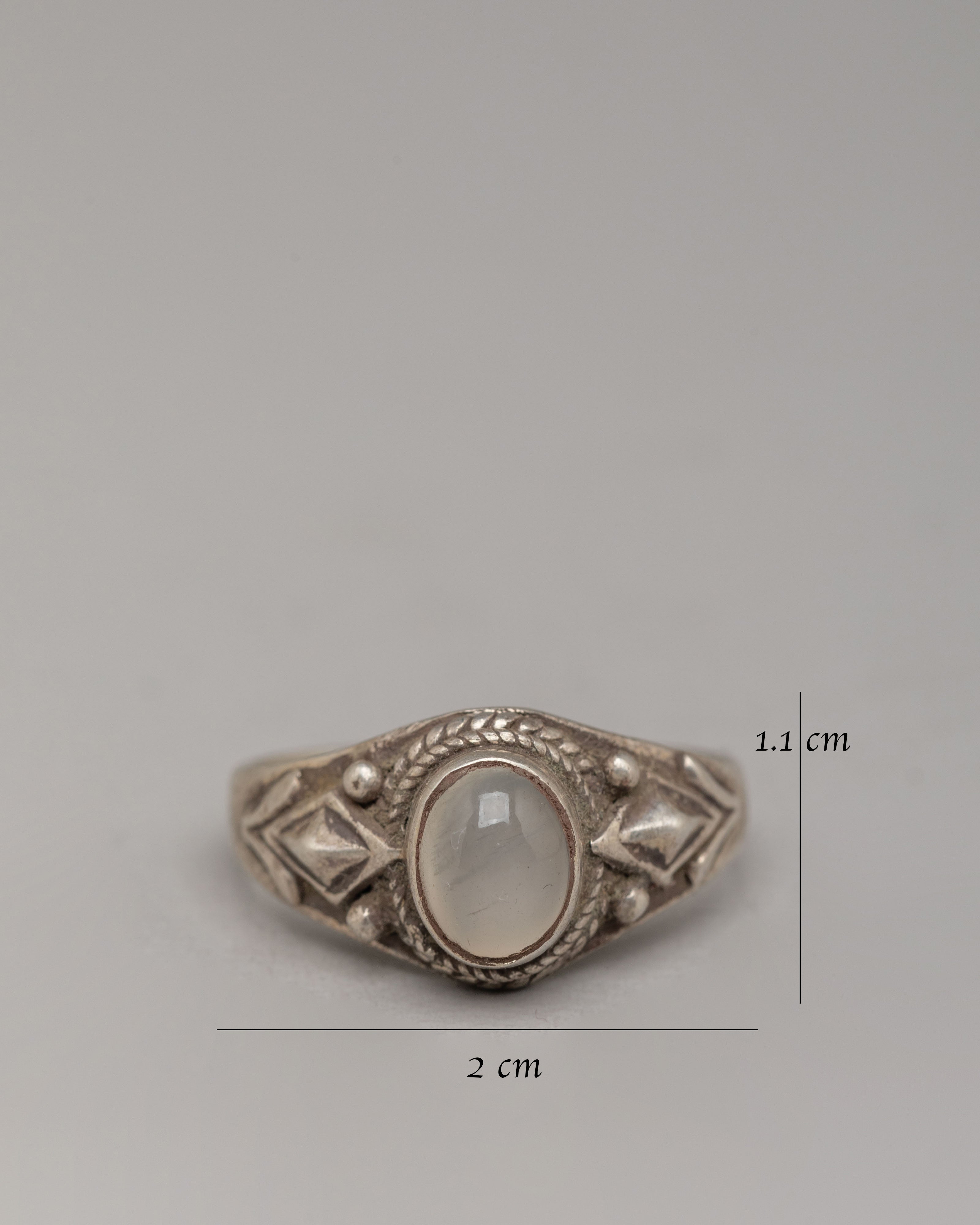 Spiritual Stone Ring | Natural Zircon Silver Ring with Ornamental Details