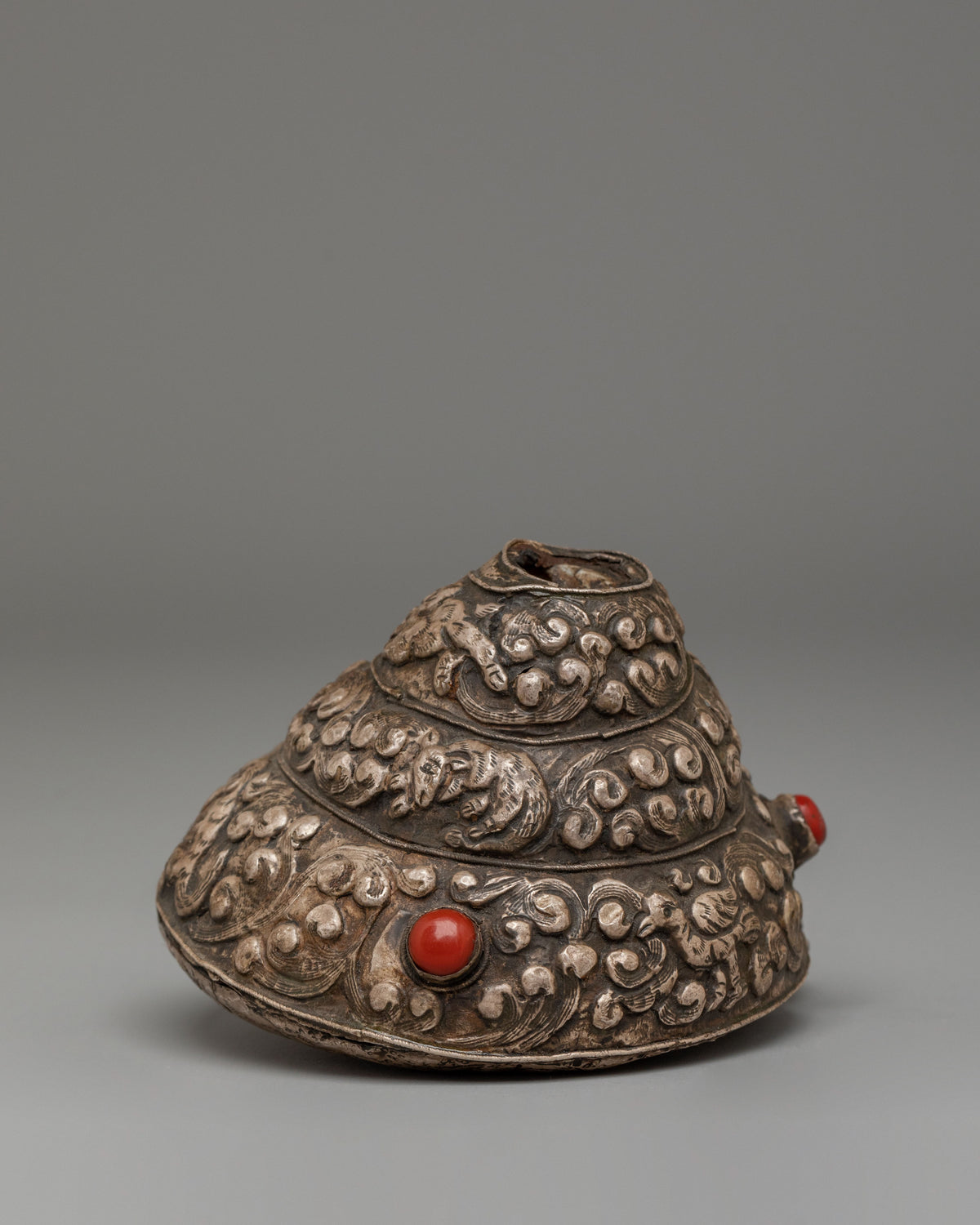 Himalayan Dharma Conch Shell | Silver Covered Buddhist Ritual Instrument