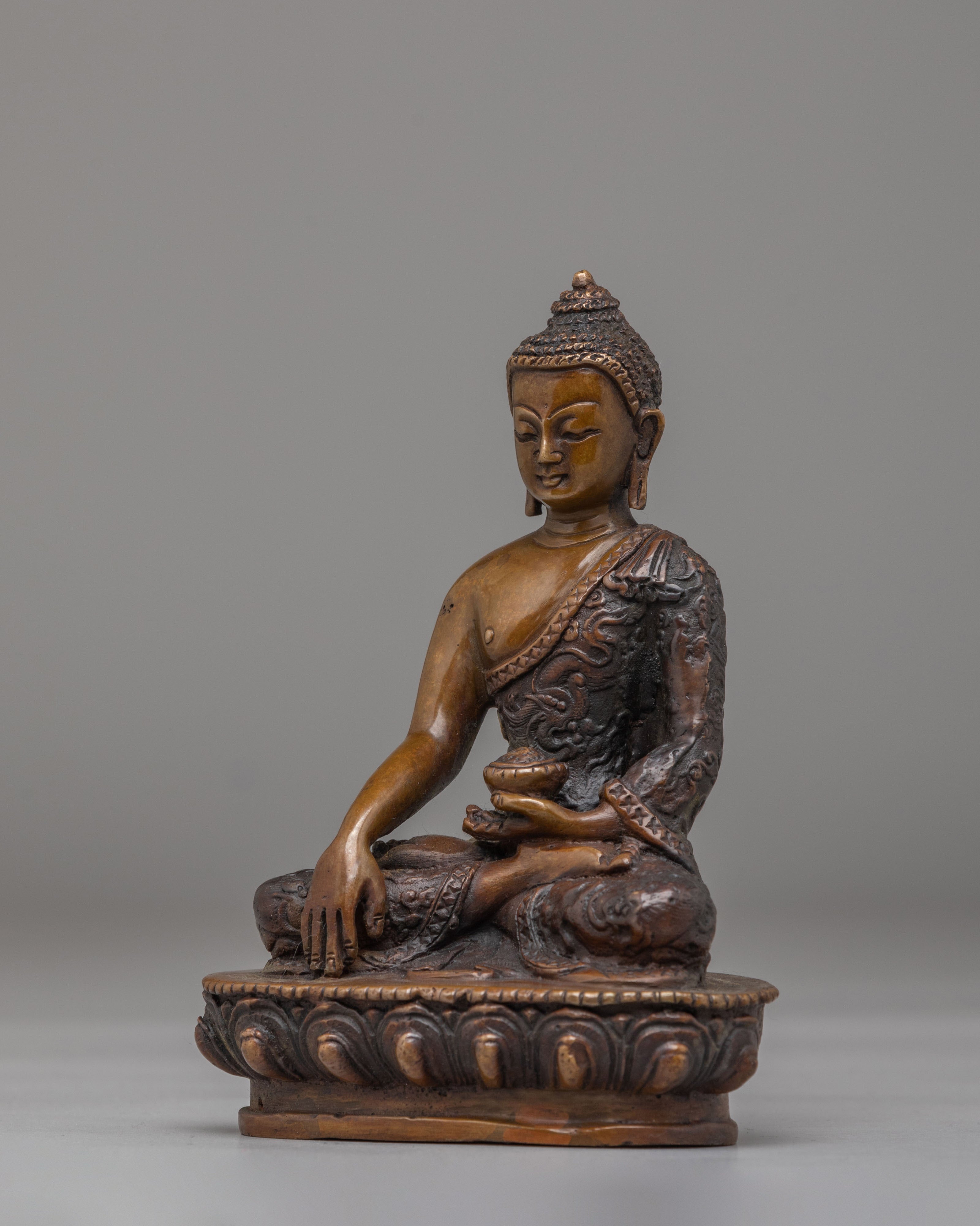 Ceremonial Shakyamuni Buddha Figurine | Oxidized Copper Statue for Altar