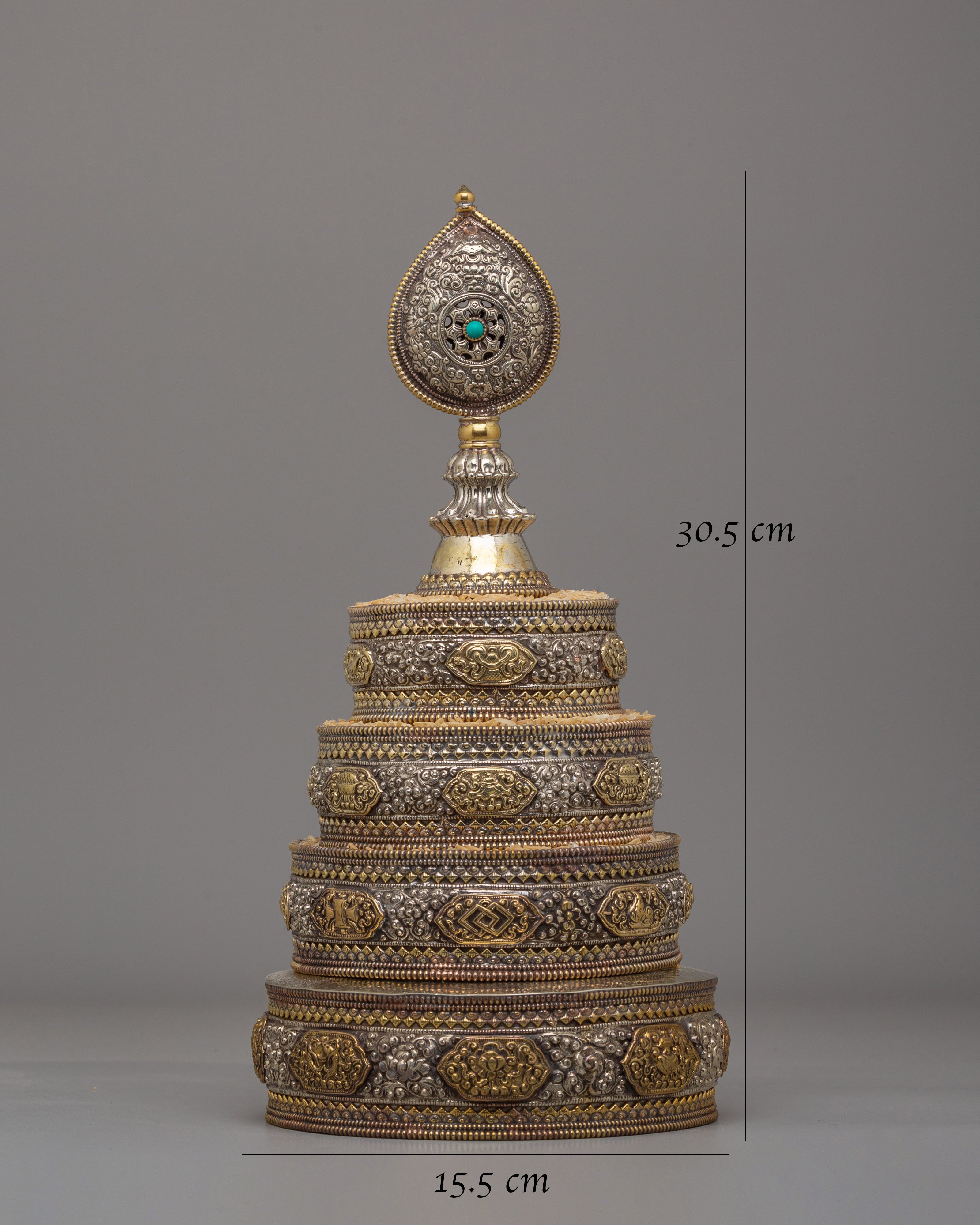 Traditional Altar Mandala Offering Set | Silver and Gold Plated Tibetan Mandala