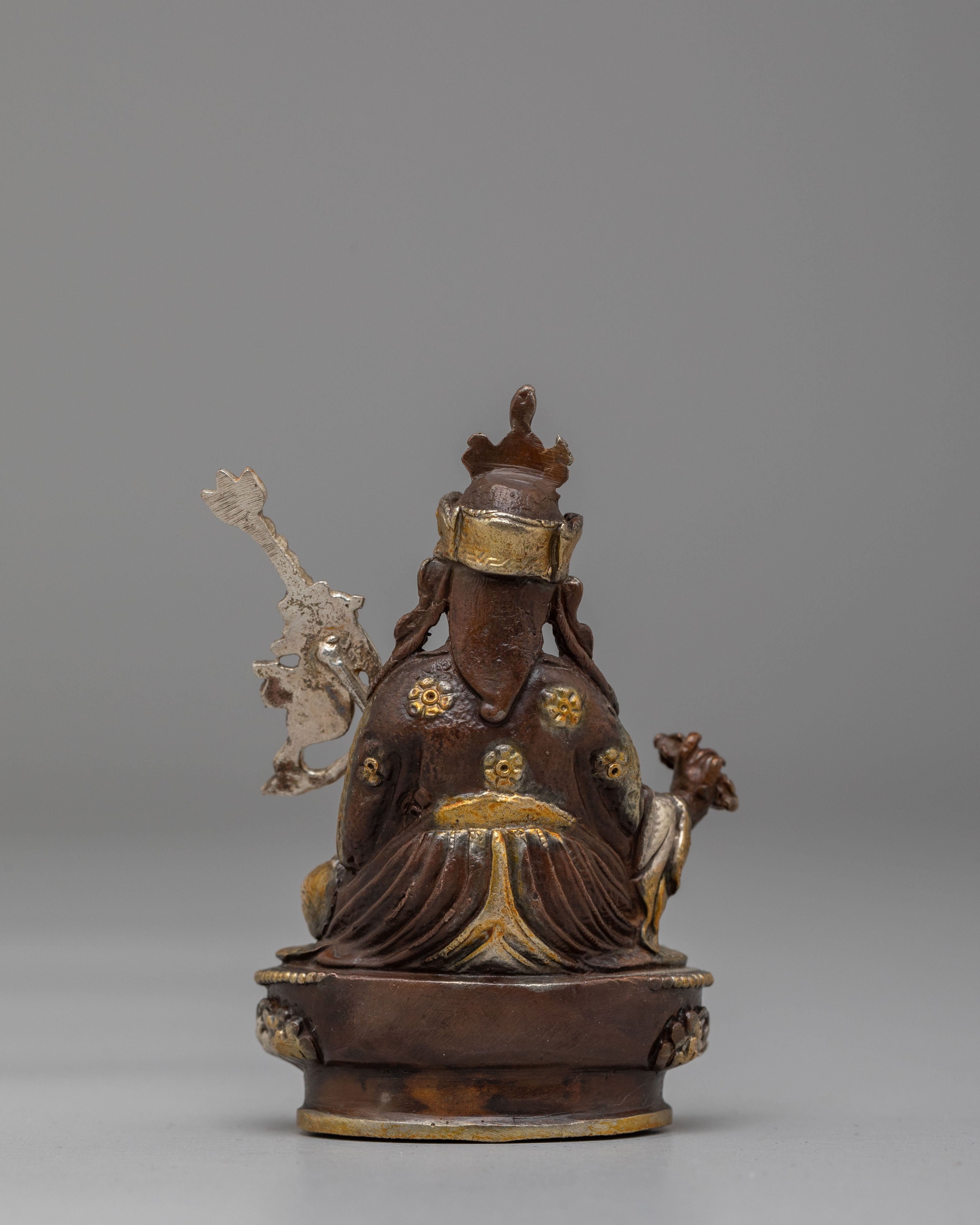 Guru Rinpoche Spiritual Protection Statue | Oxidized Copper Body with Electro Gold &amp; Silver Plating