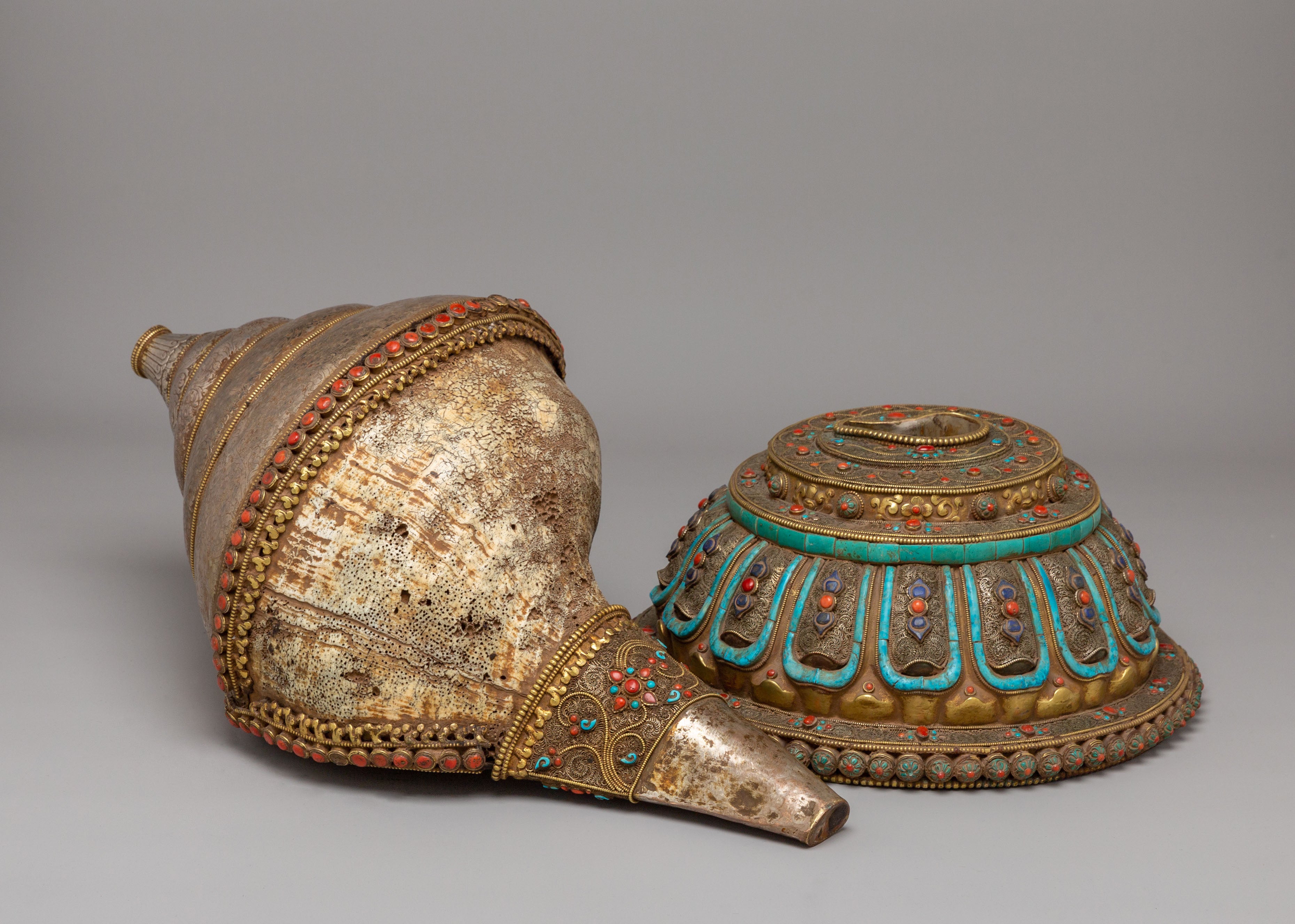 Handmade Decorative Sankha with Base | Antique Conch Shell Spiritual Decor