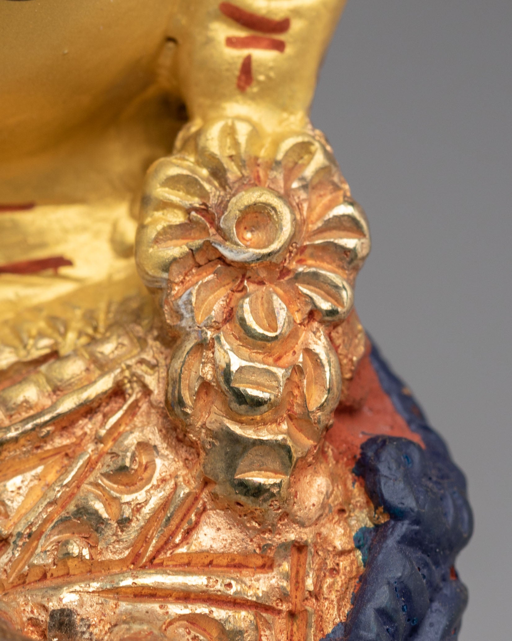 Sacred Padmasambhava Spiritual Statue | 24K Gold Plated Copper Tibetan Deity