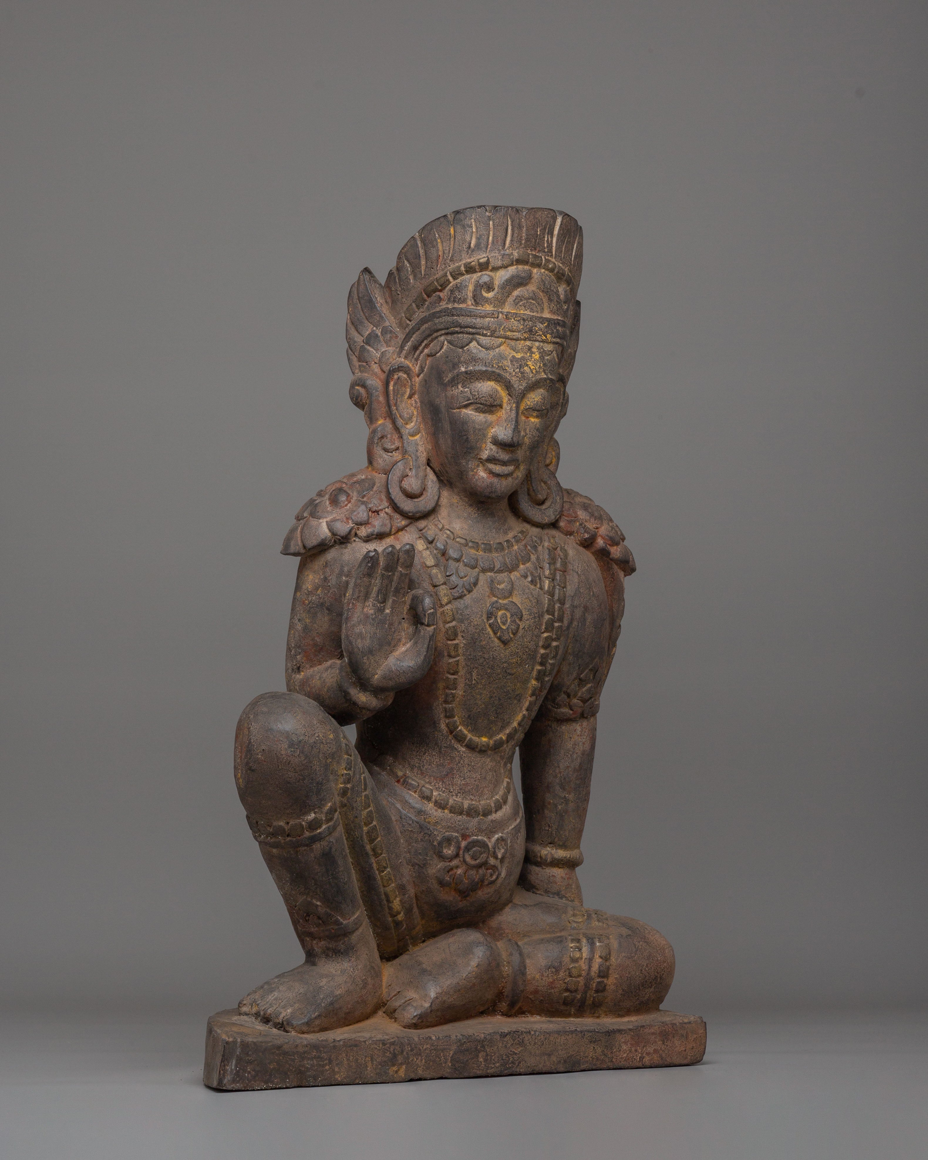 Handcrafted Indra Statue | Wooden Hindu God Sculpture