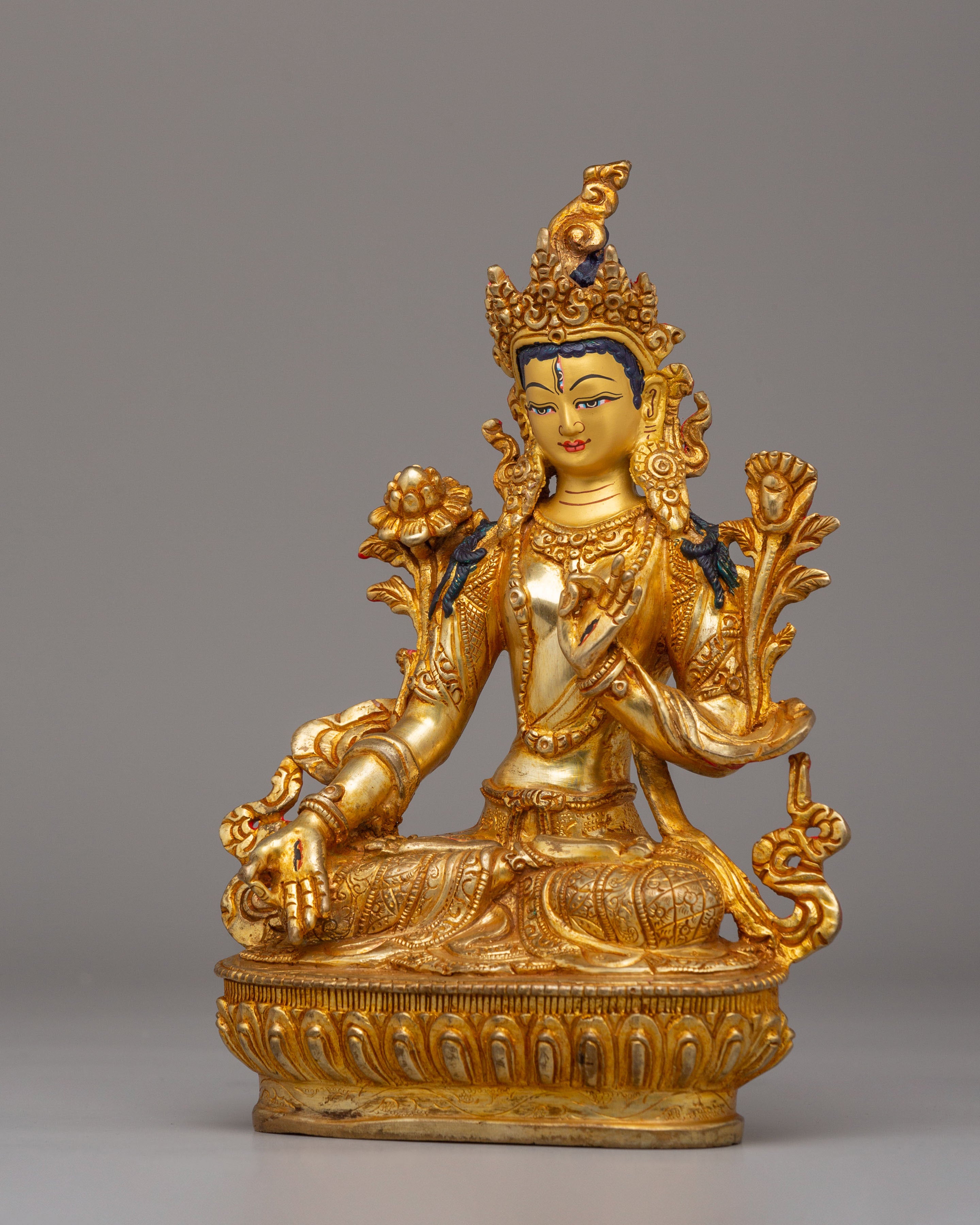 Handcrafted Altar White Tara Statue | Copper Body with 24K Gold Plating
