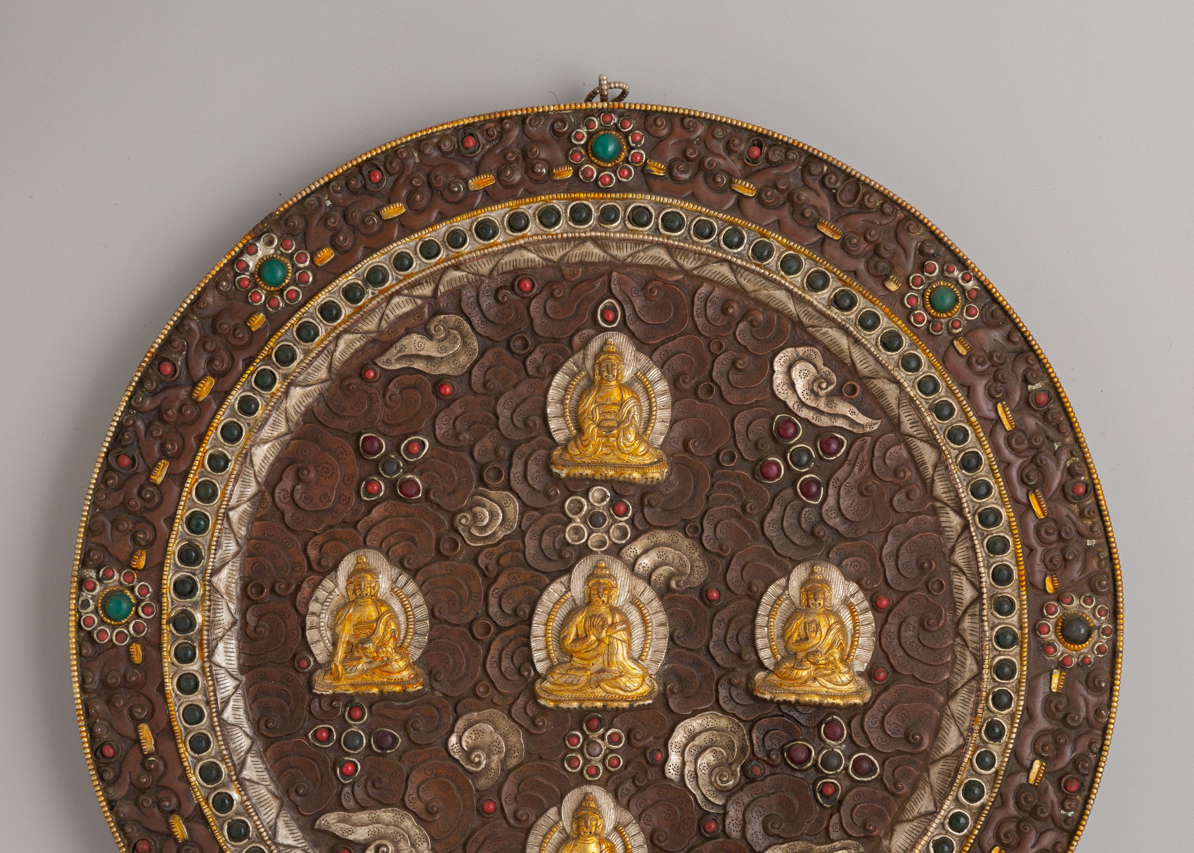 Sacred Five-Buddha Mandala Wall Hanging | Traditional Tibetan Artwork