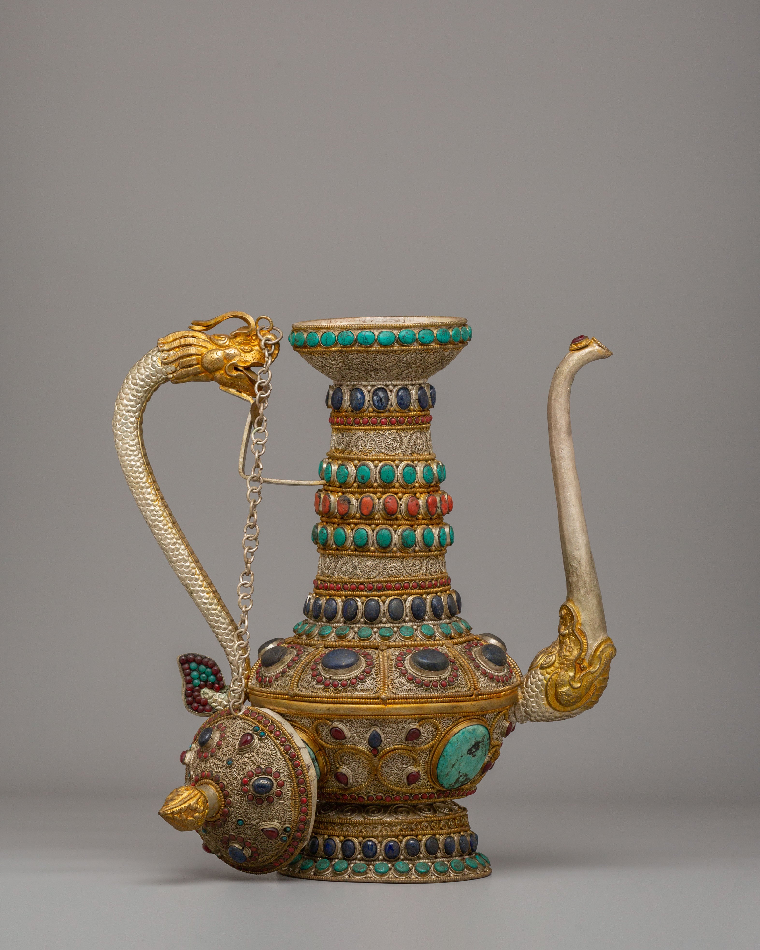 Himalayan Decorative Tea Pot | Copper & Gemstone Home Accent