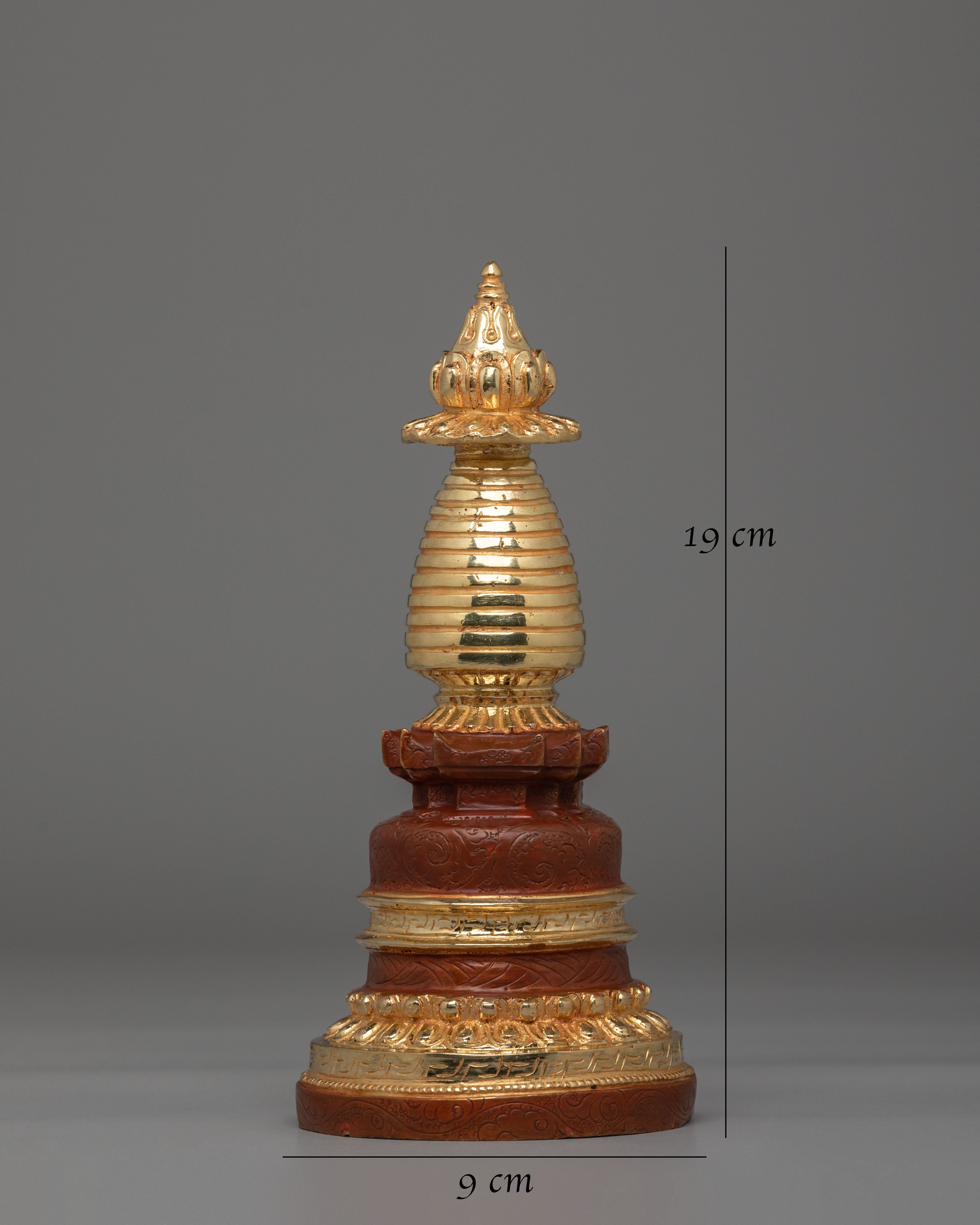 Handmade Buddhist Kadampa Stupa | Copper Body with Gold Plating