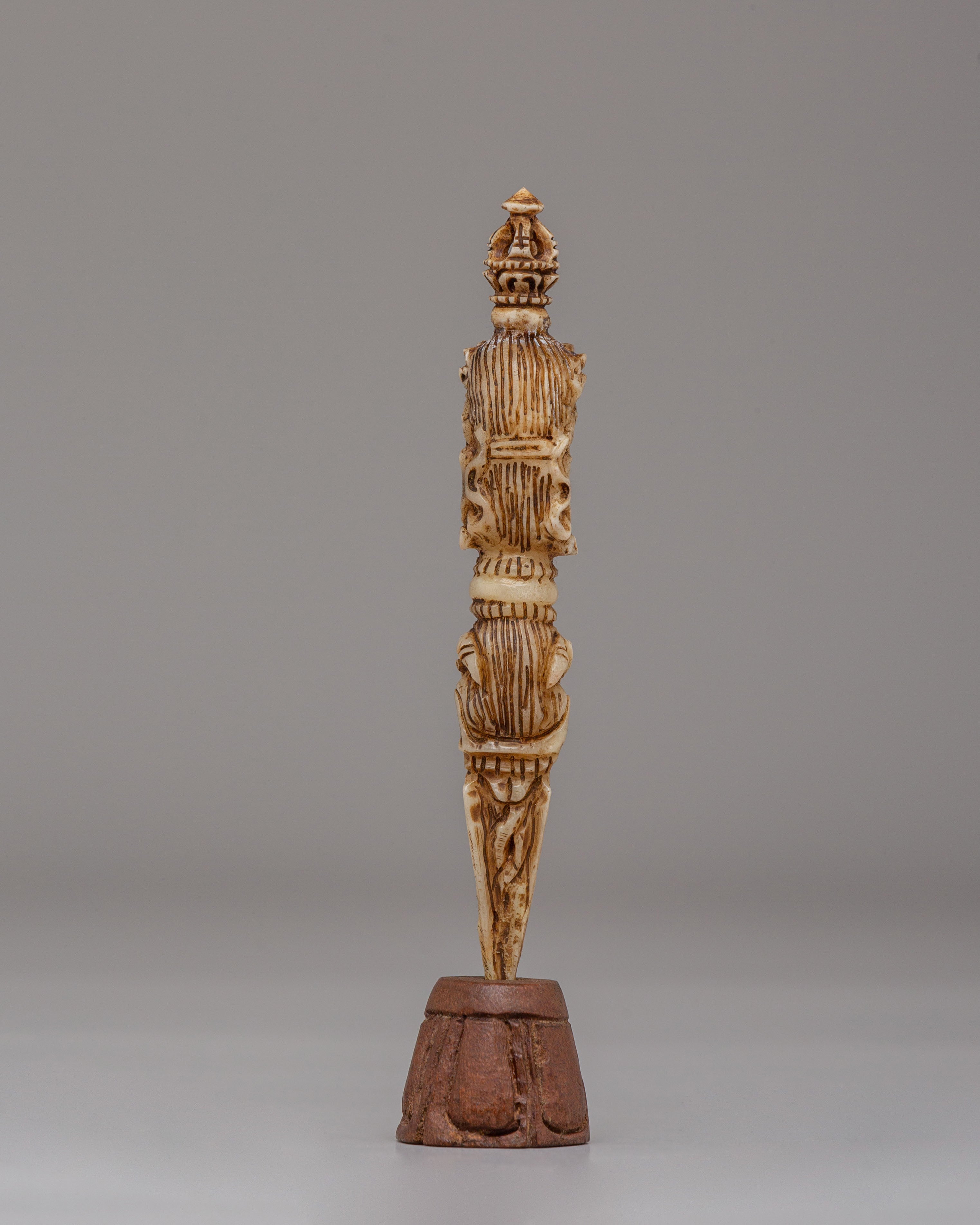 Spiritual Mahakala Engraved Phurba | Hand-Carved Buffalo Bone Ritual Dagger
