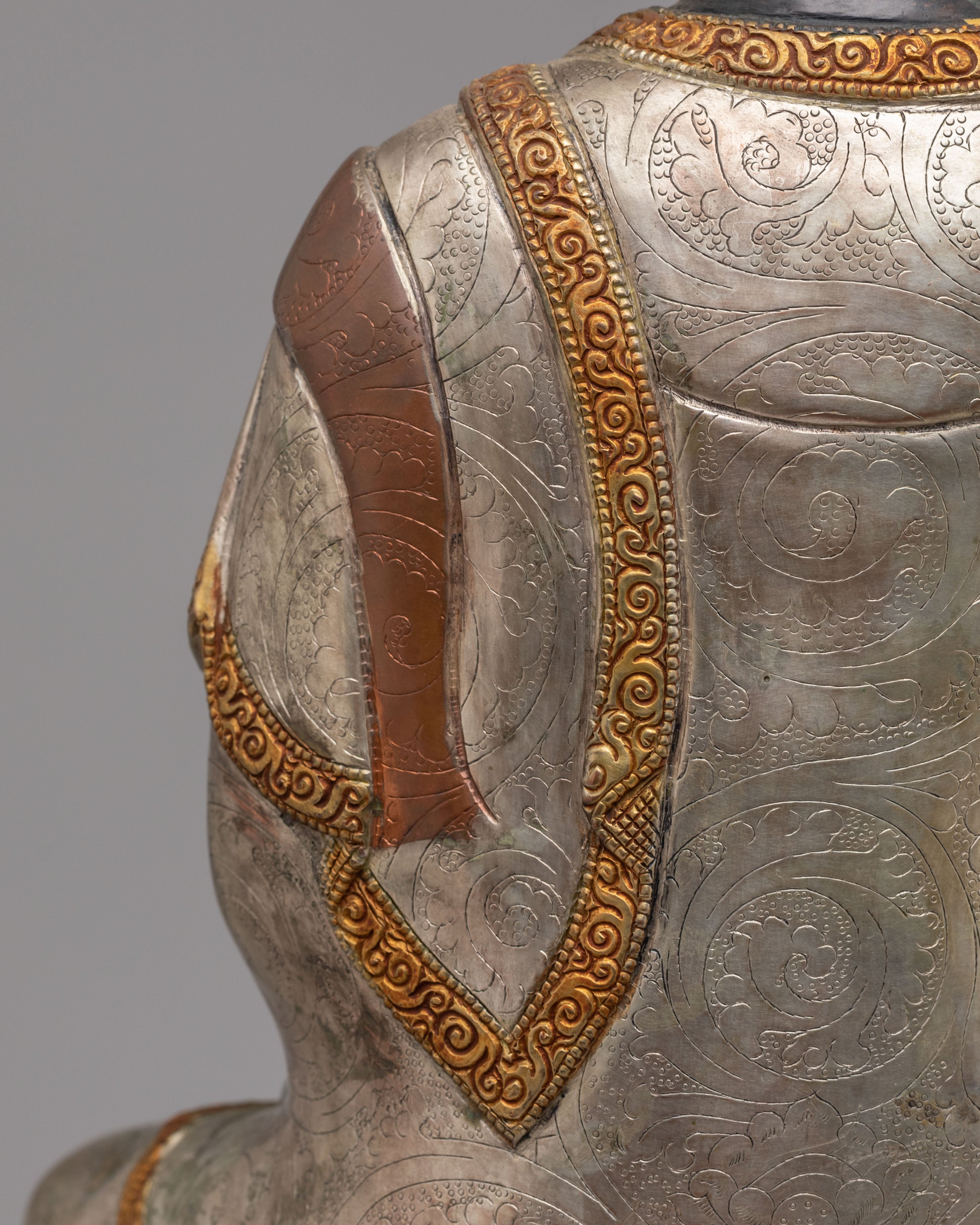 Ceremonial Shakyamuni Buddha Deity Statue | 24K Gold Plated with Silver and Acrylic