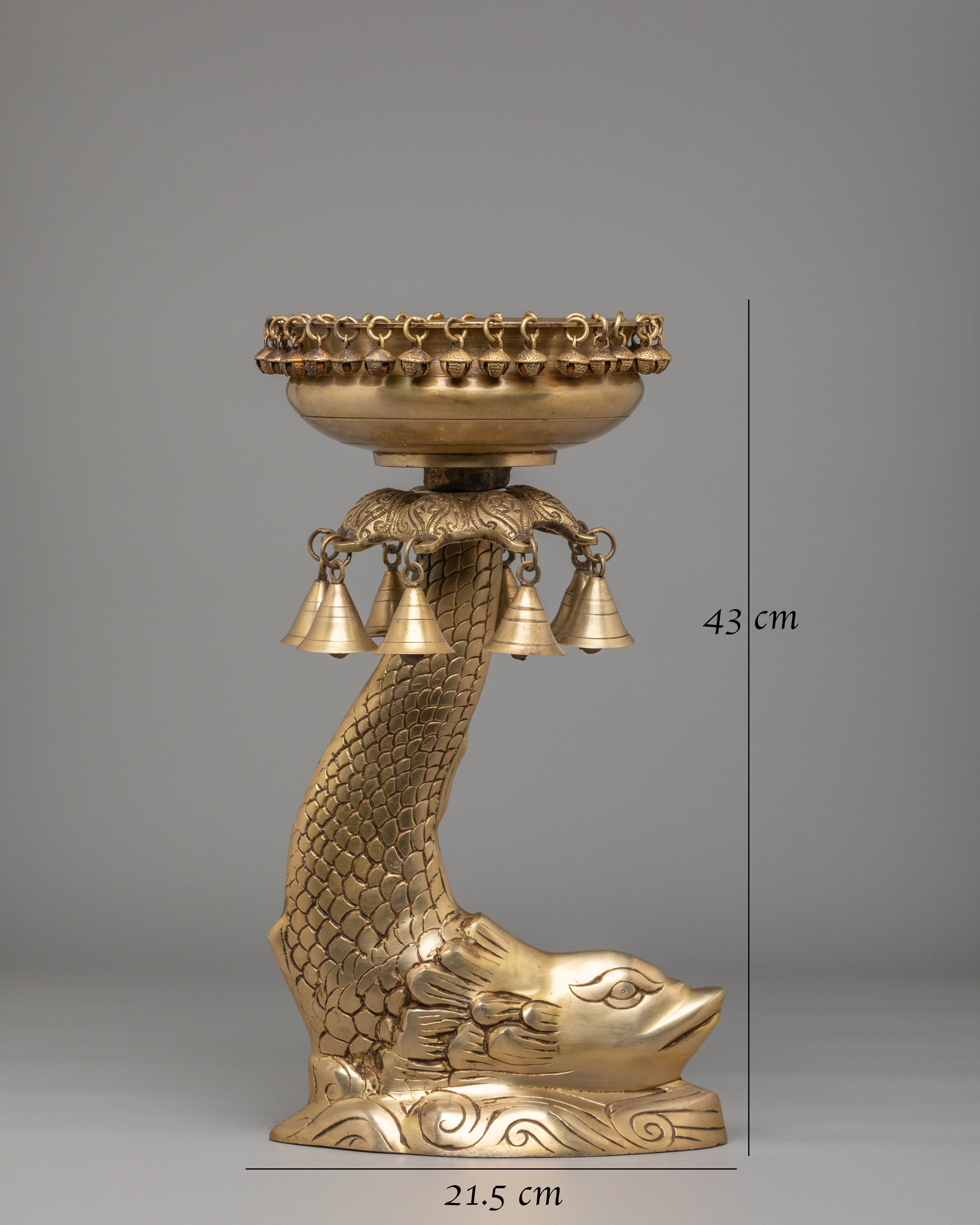 Sacred Altar Decorative Urli Bowl | Fish-Shaped Base with Hanging Bells