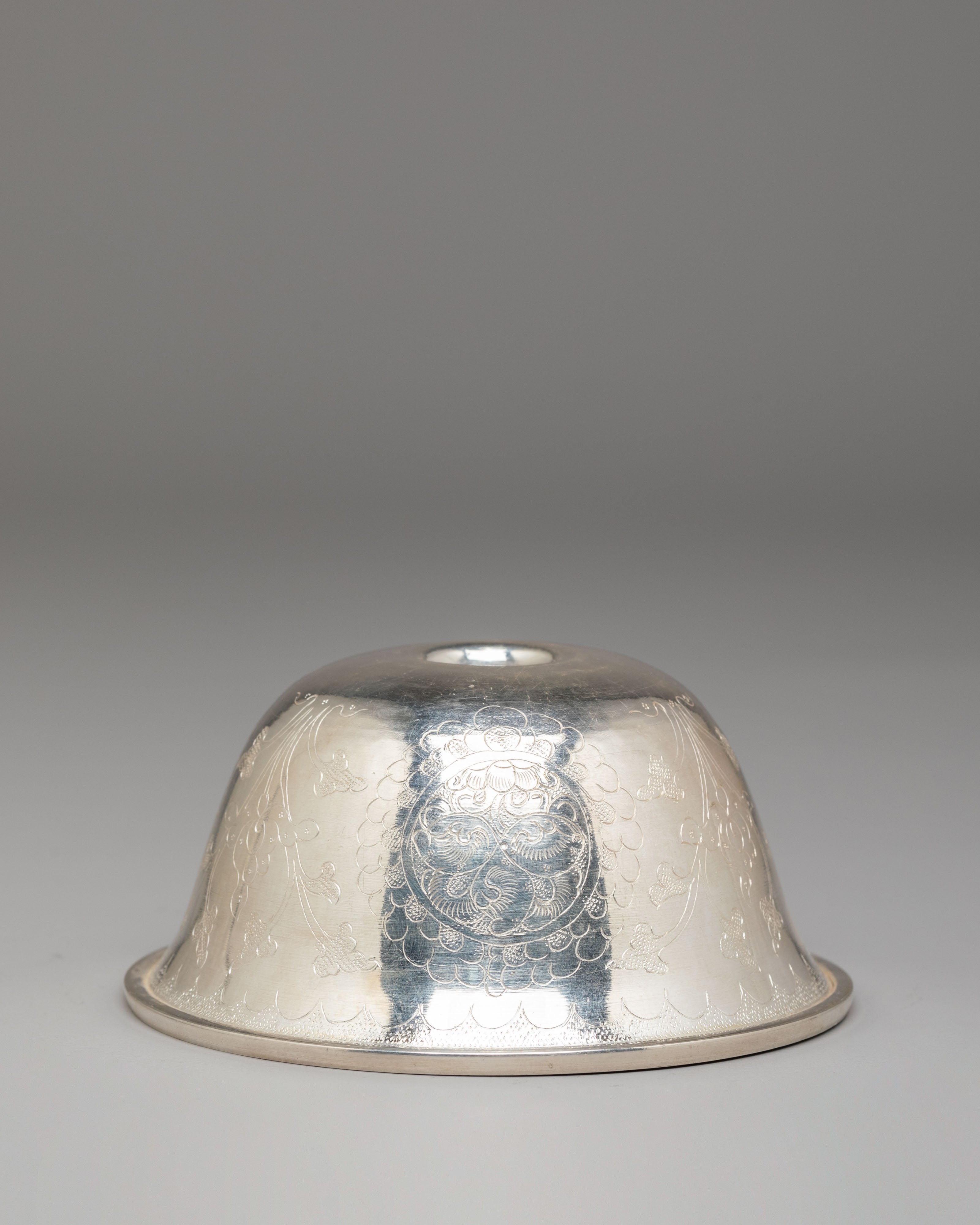 Tibetan Ritual Altar Offering Bowl | Silver Bowl for Spiritual Ceremonies