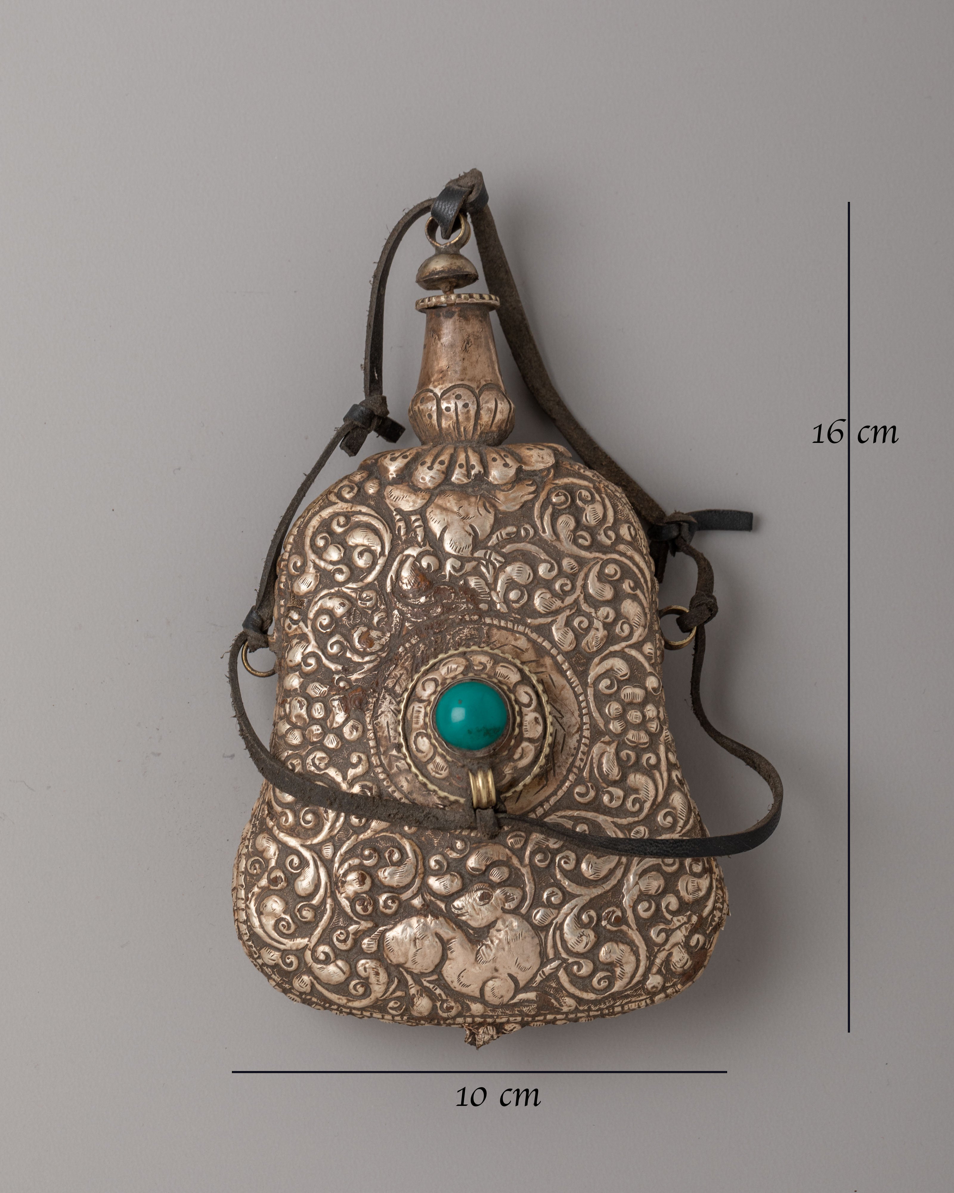Decorative Snuff Bottle | Handcrafted Silver Vessel with Turquoise Detail