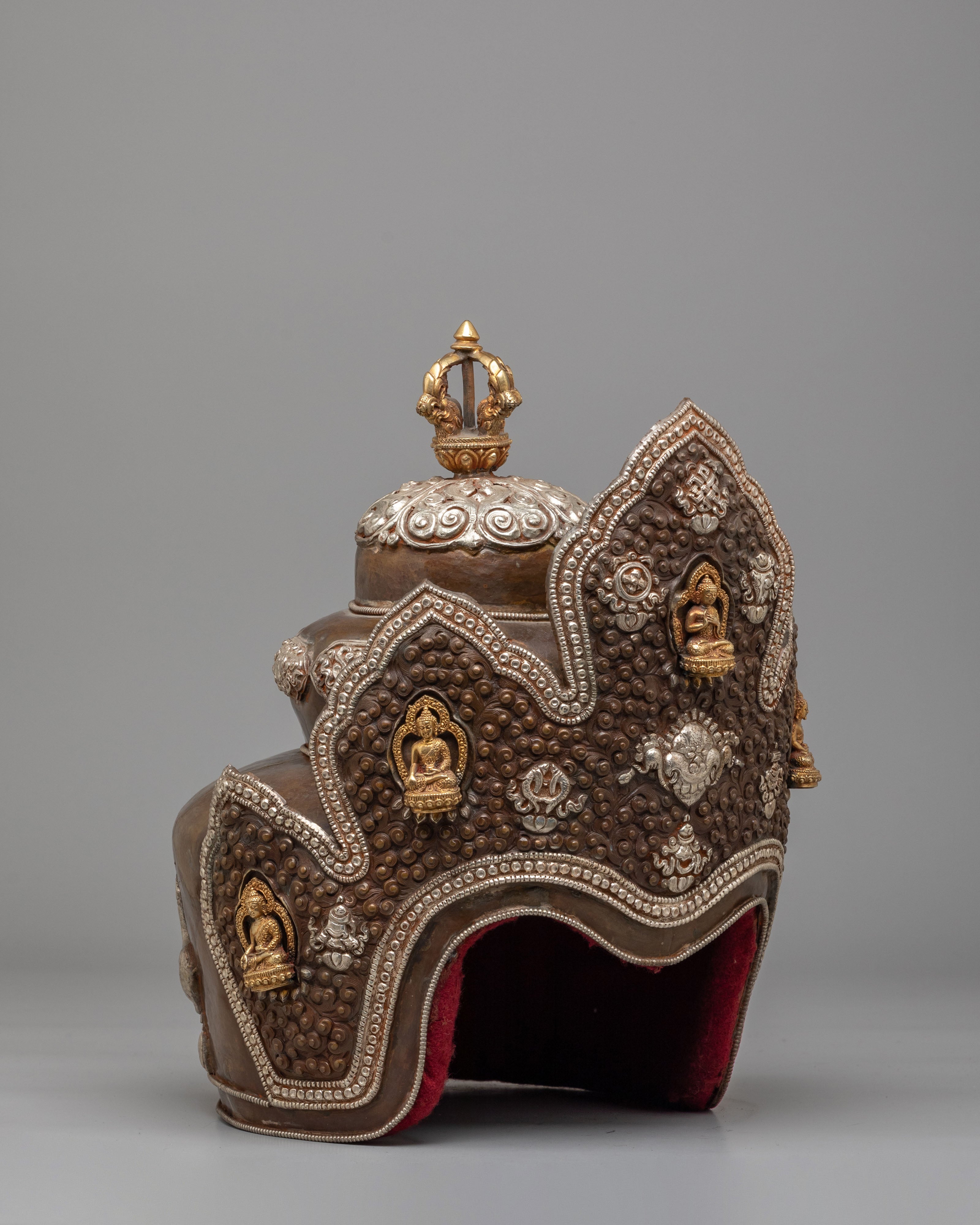 Ritual Five Dhyani Buddha Crown | Traditional Buddhist Headwear for Meditation