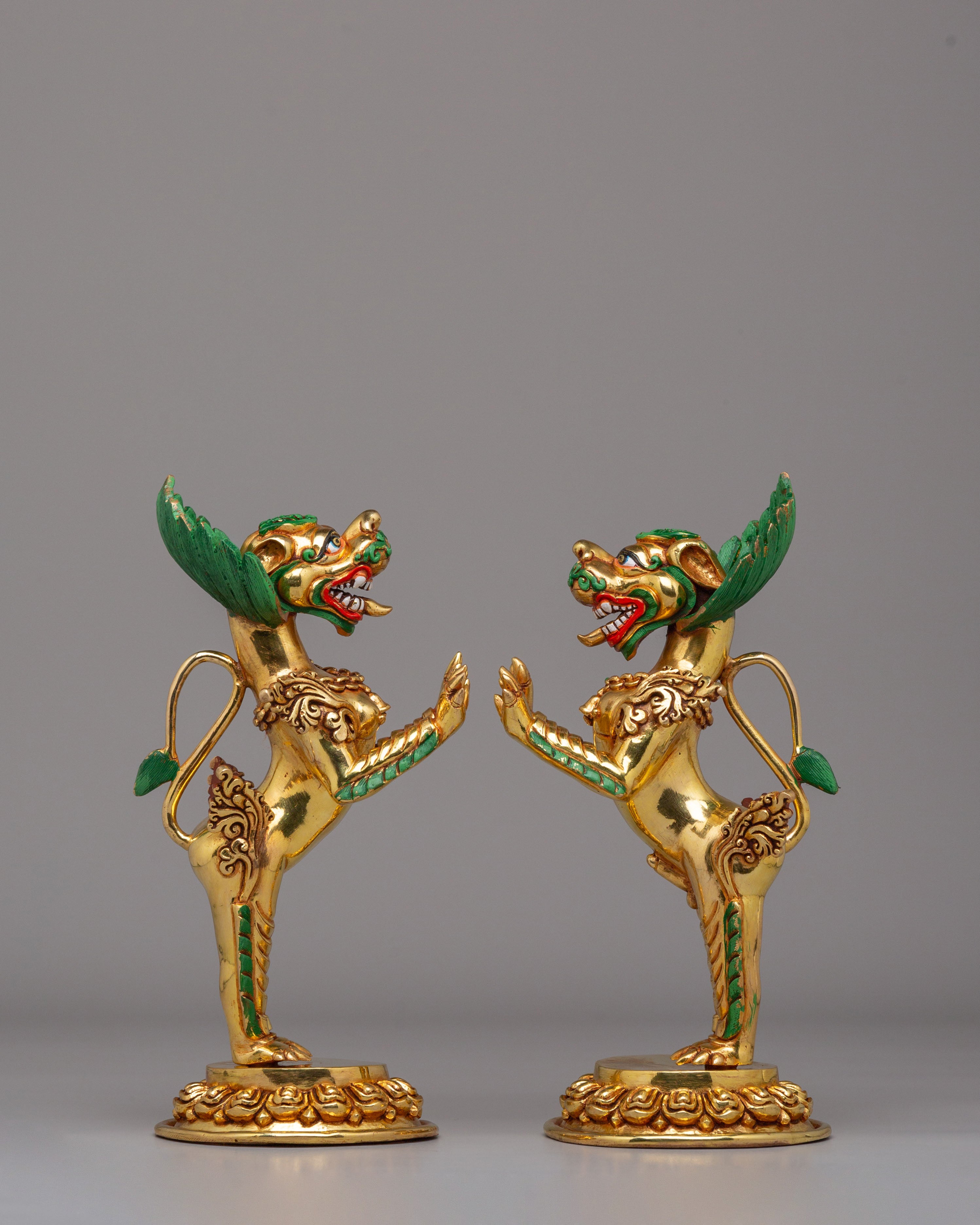 Sacred Tibetan Guardian Lions Set | Traditional Himalayan Lion Figurines