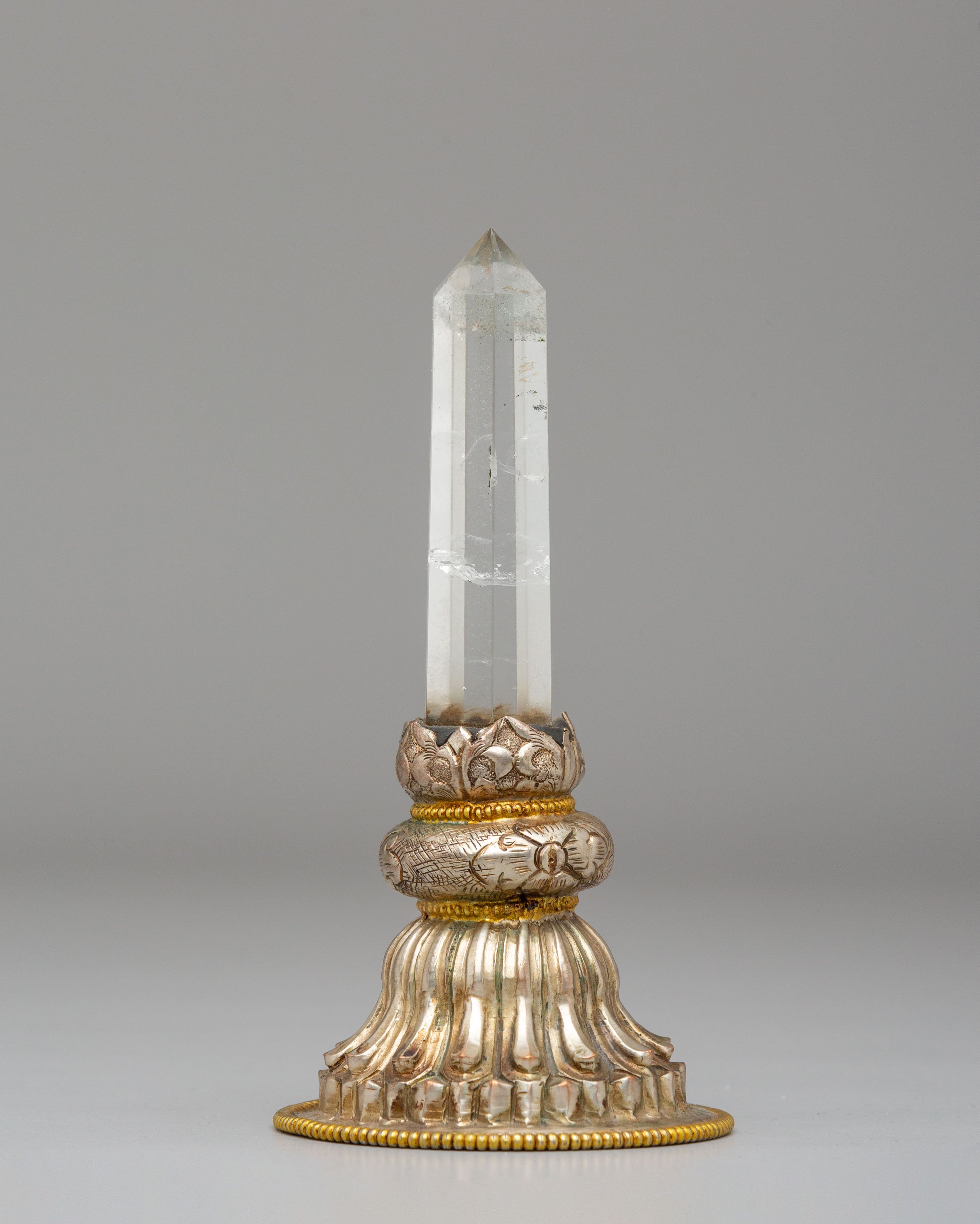 Himalayan Crystal On Silver Stand | Handmade Gemstone