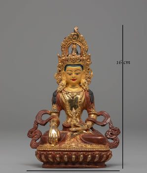 Handcrafted Mitrugpa Copper Statue with 24K Gold Gilding and Acrylic Color