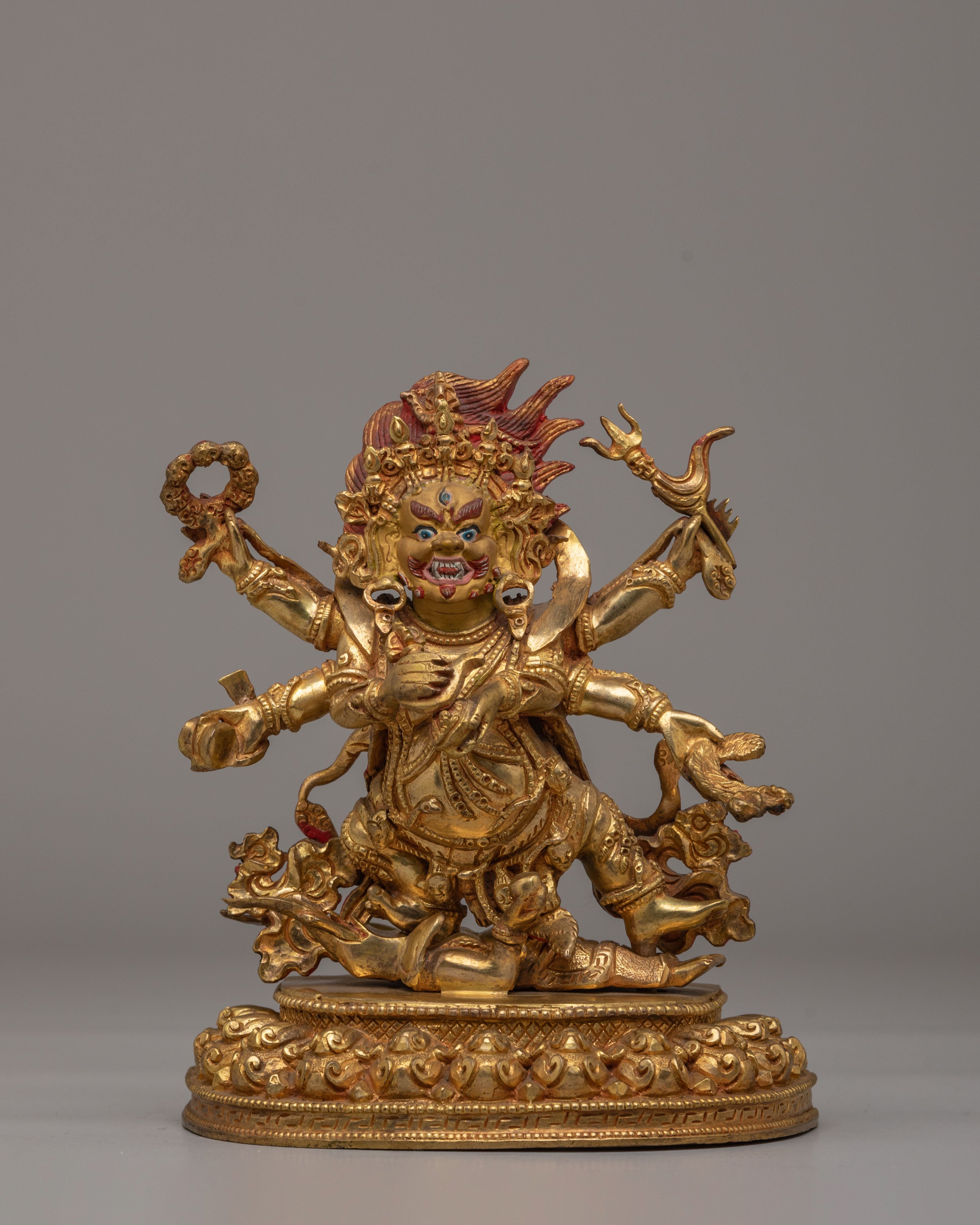 Handcrafted Six-Armed Mahakala Statue | Tibetan Protector Deity