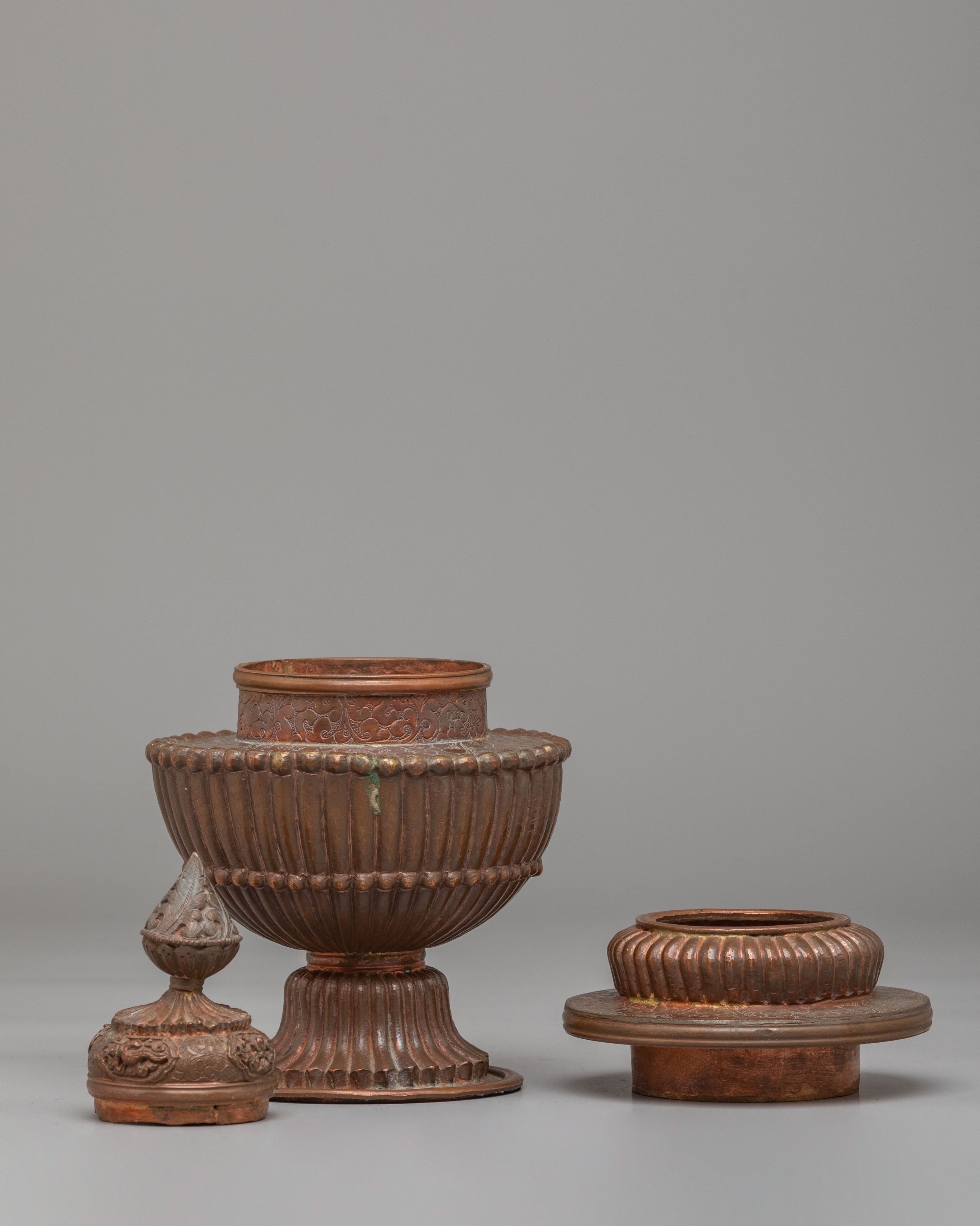 Handcrafted Altar Buddhist Rice Pot | Copper Offering Vessel