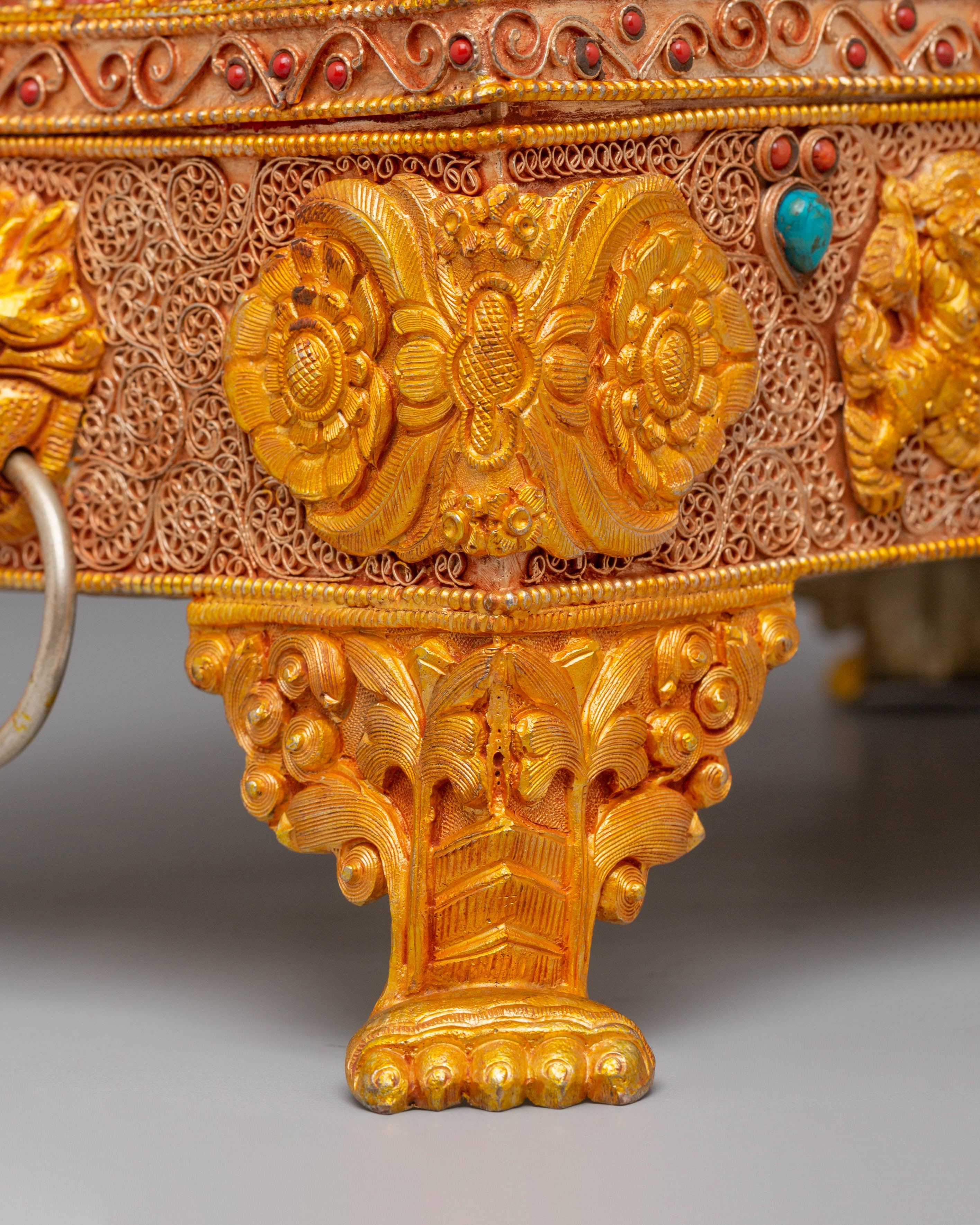 Electro Gold Plated Copper Treasure Box | Tibetan Altar Decor