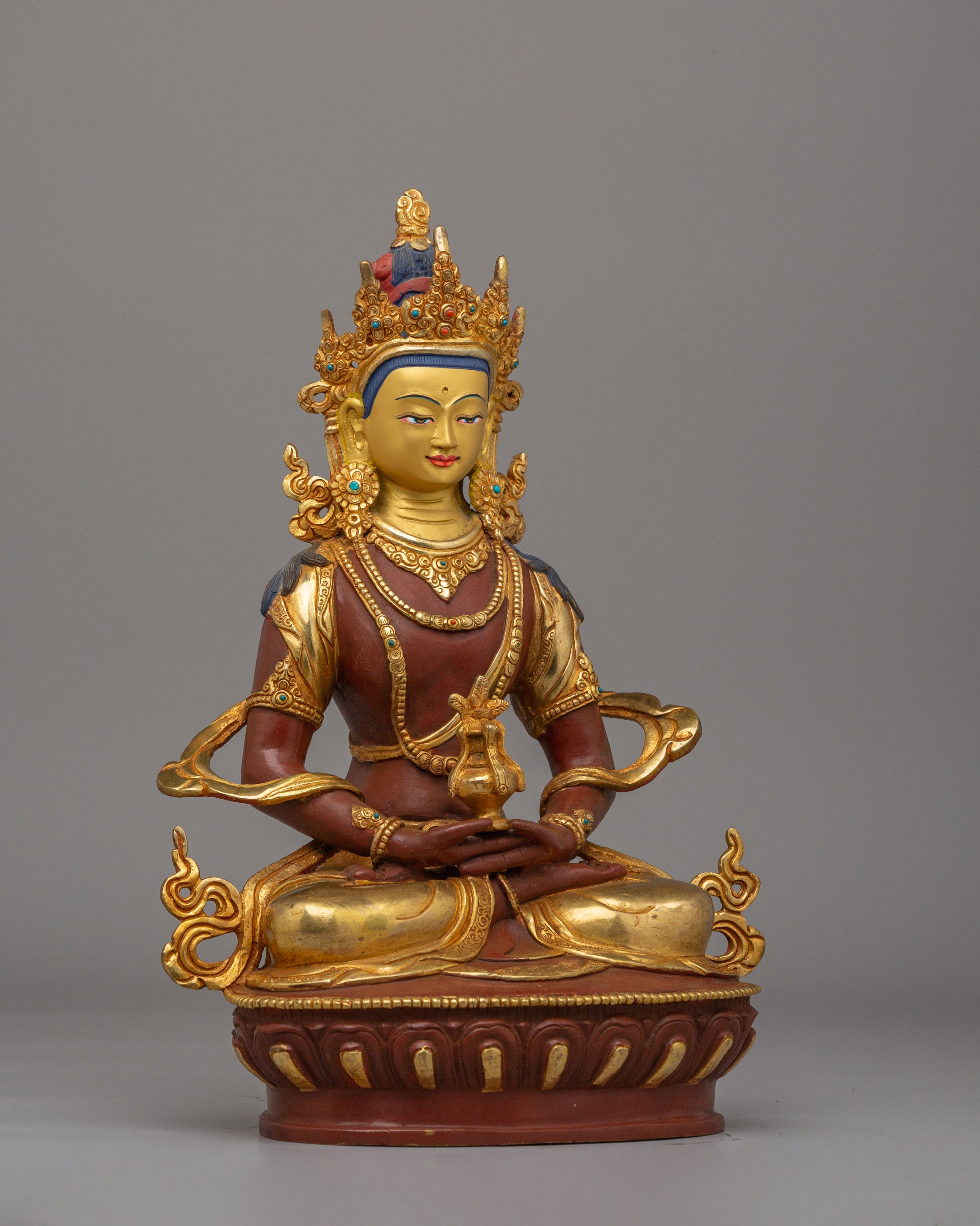 Spiritual Amitayus Buddha Statue | 24K Gold Plated Copper Longevity Sculpture