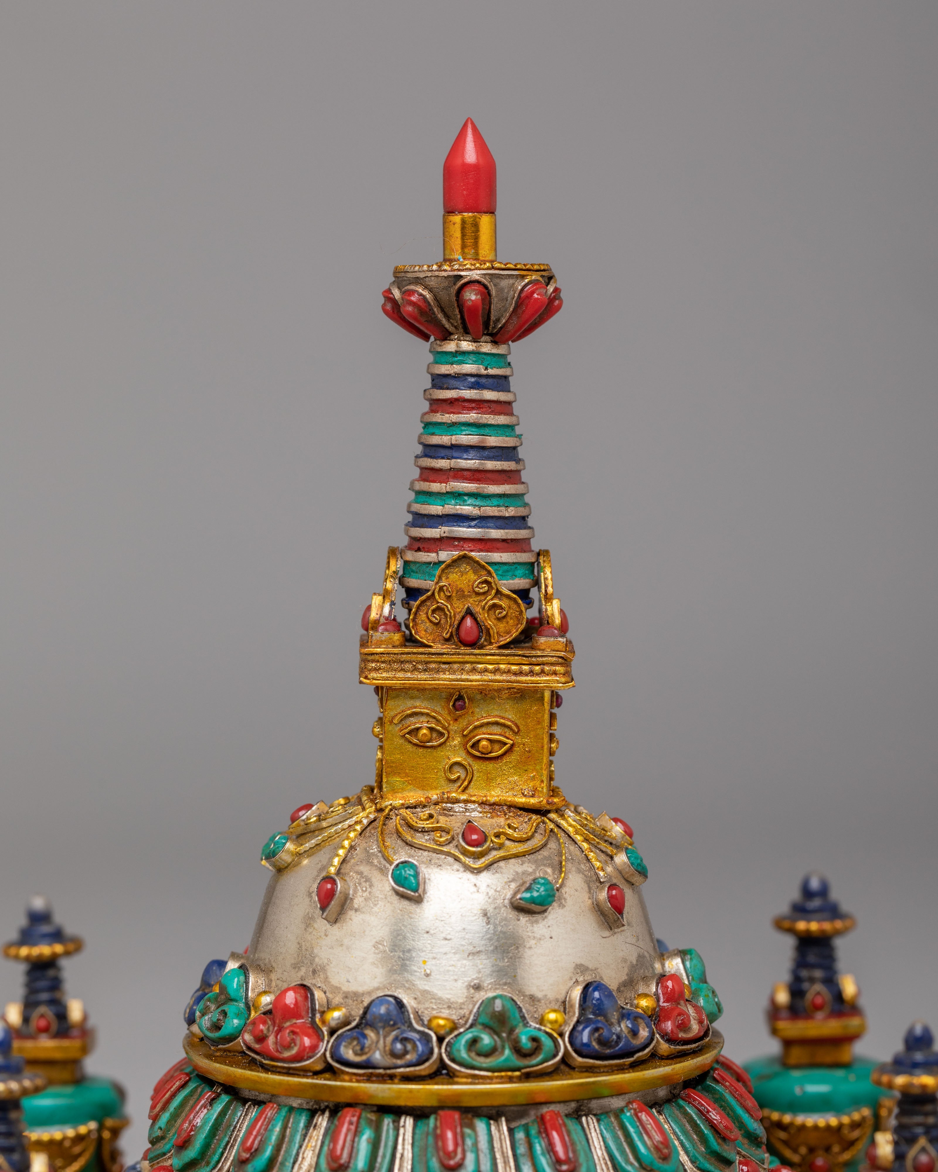 Sacred Tashi Gomang Copper Stupa | Gemstone Inlaid Buddhist Altar