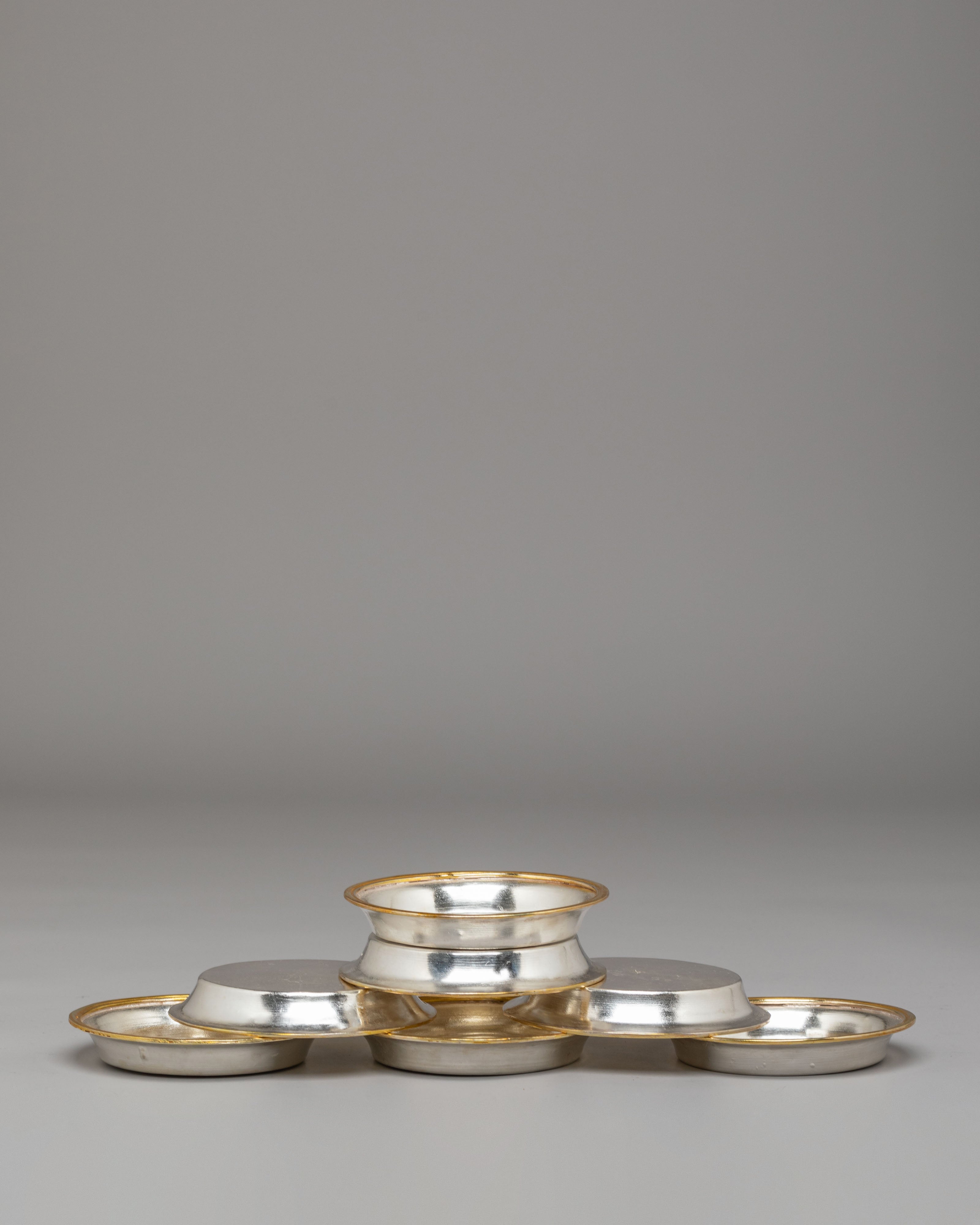 Silver-Plated Shrine Water Offering Bowls | Elegant Ritual Tools for Spiritual Practice