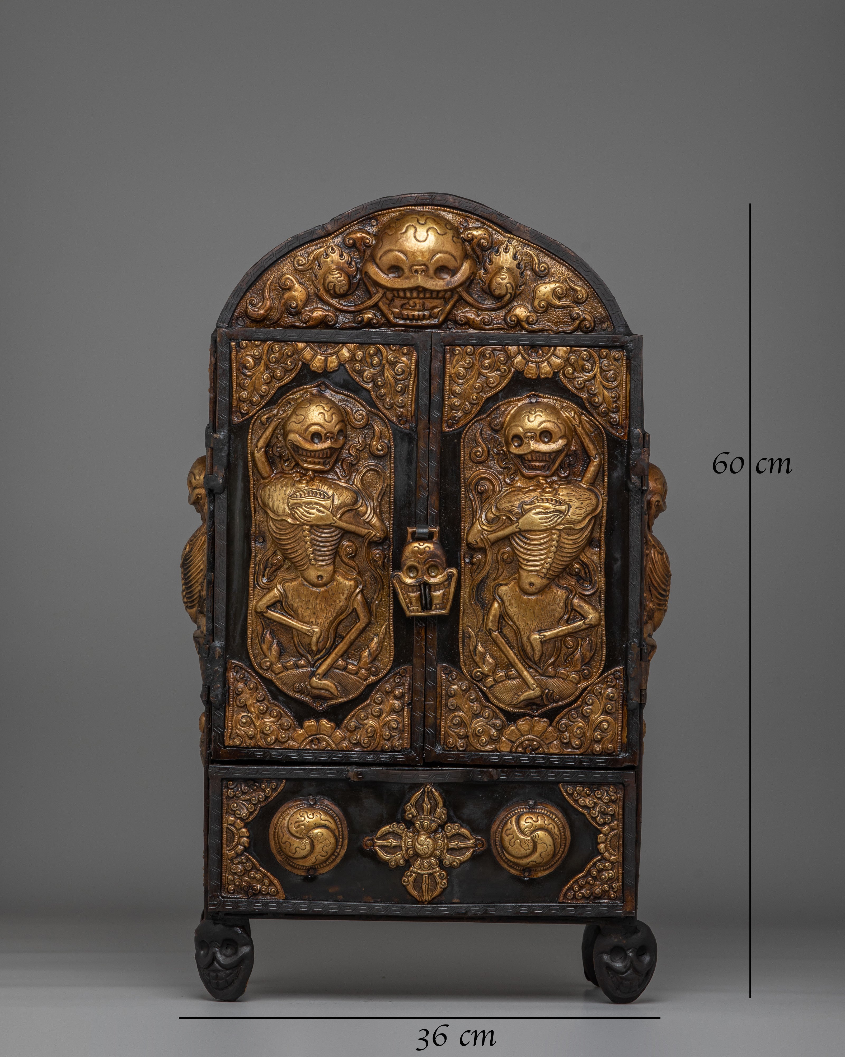 Tibetan Altar Box with Chitipati Motif | Handcrafted Sacred Decor