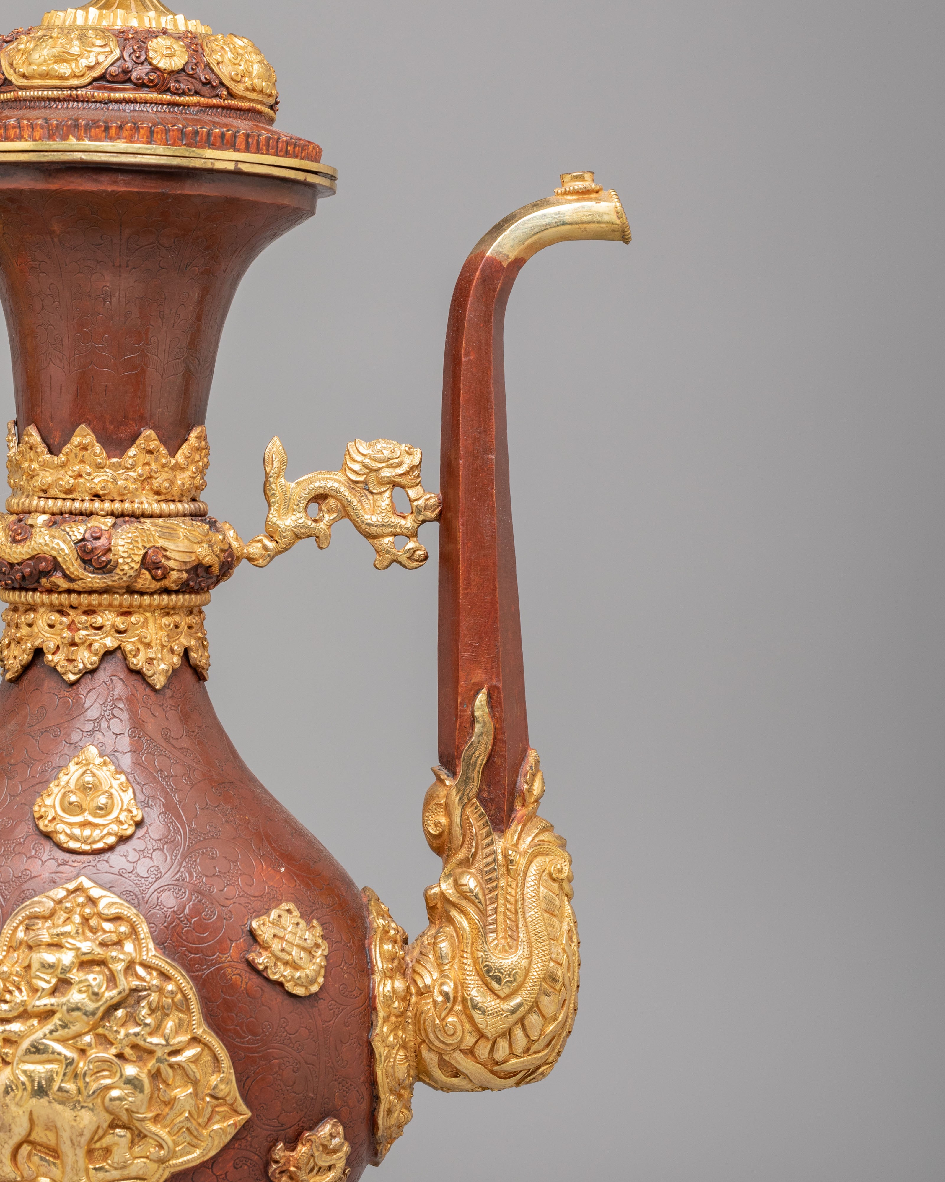 Sacred Ewer Ceremonial Vessel | Gold Plated Copper Himalayan Ritual Artwork
