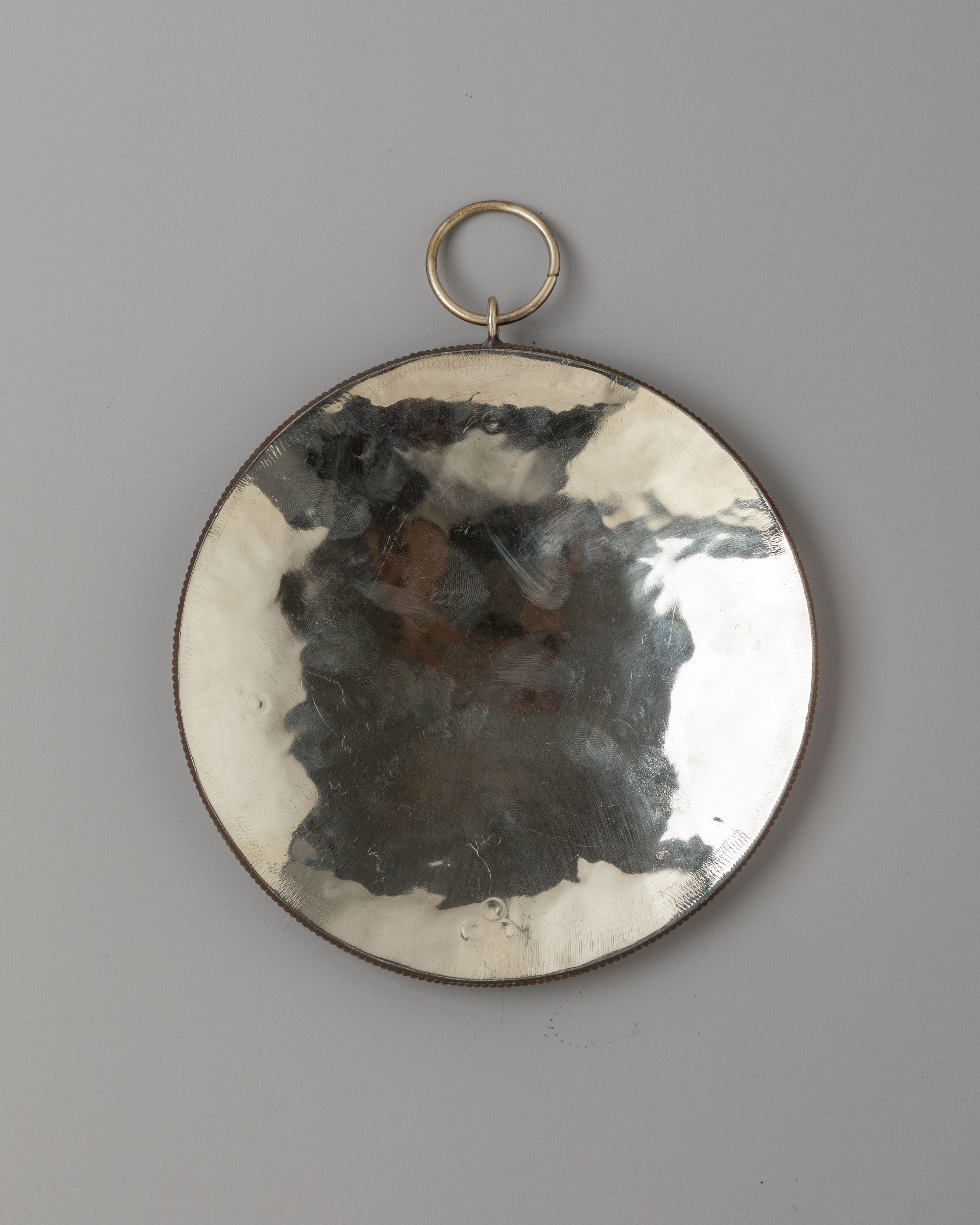 Decorative Tibetan Mirror for Altar | White Metal Mirror Wall Hanging