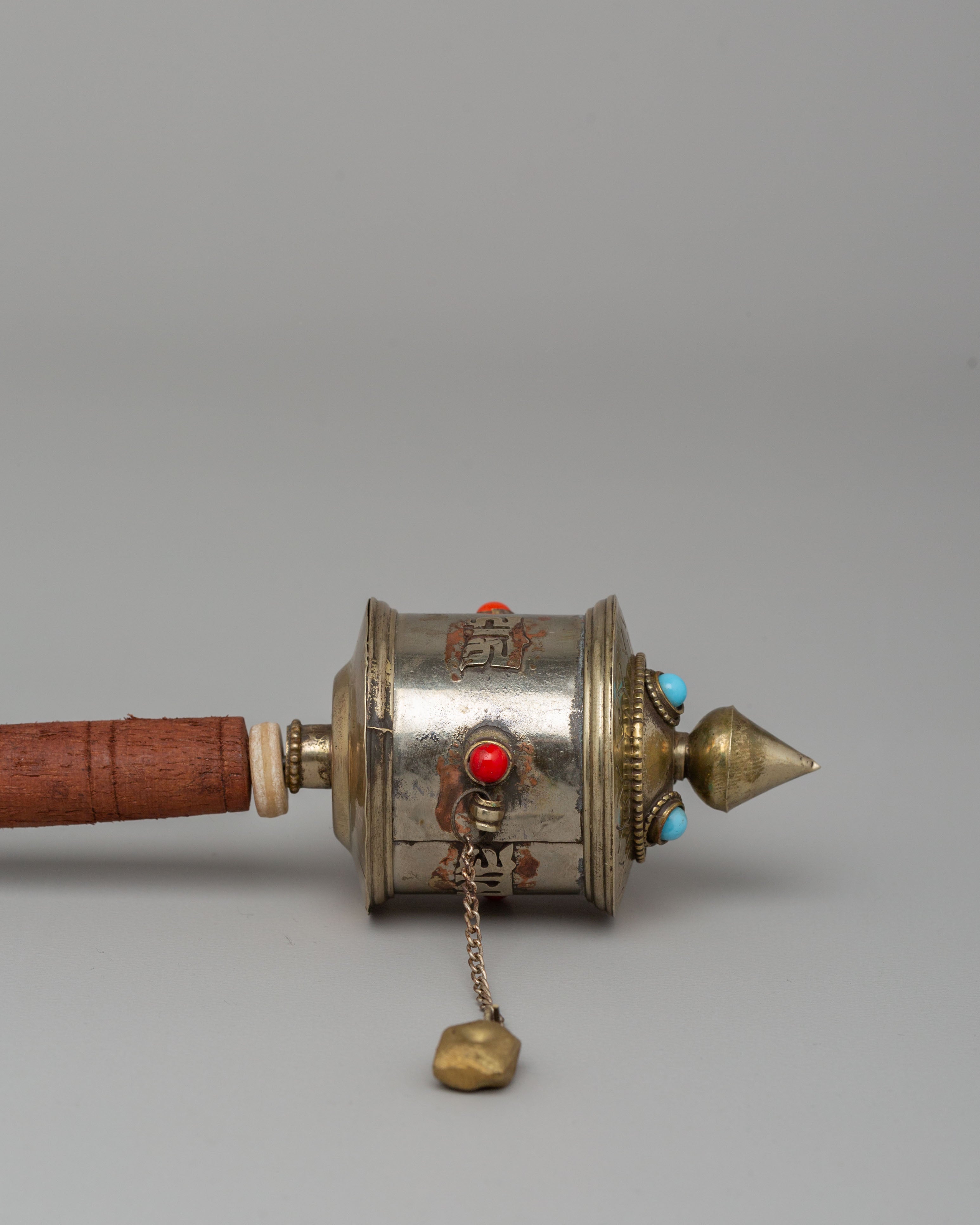 Sacred Handheld Prayer Wheel For Meditation | Copper, Coral & Turquoise Ritual Object