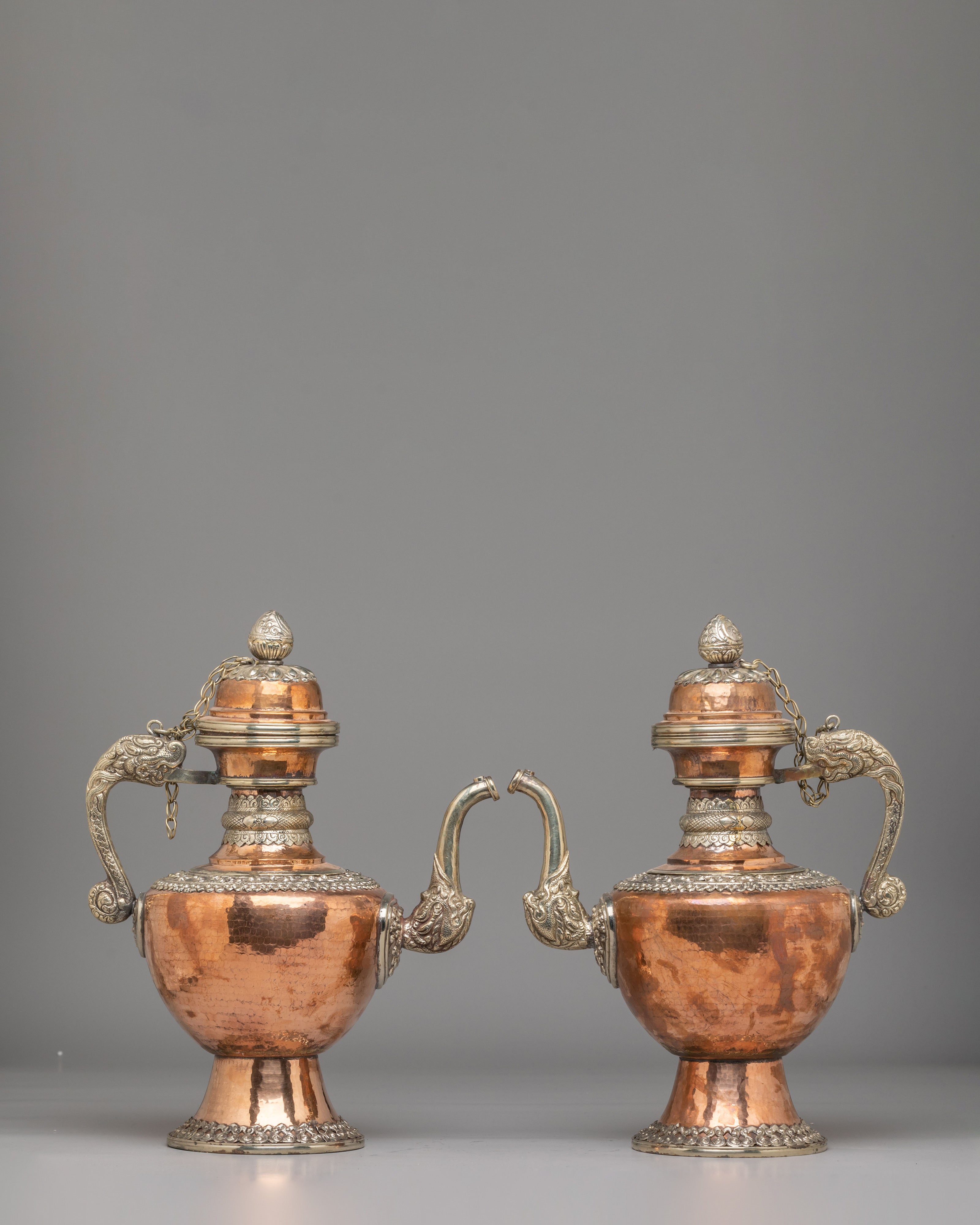 Himalayan Sacred Tea Pot Set | Handcrafted Copper and White Metal Vessels