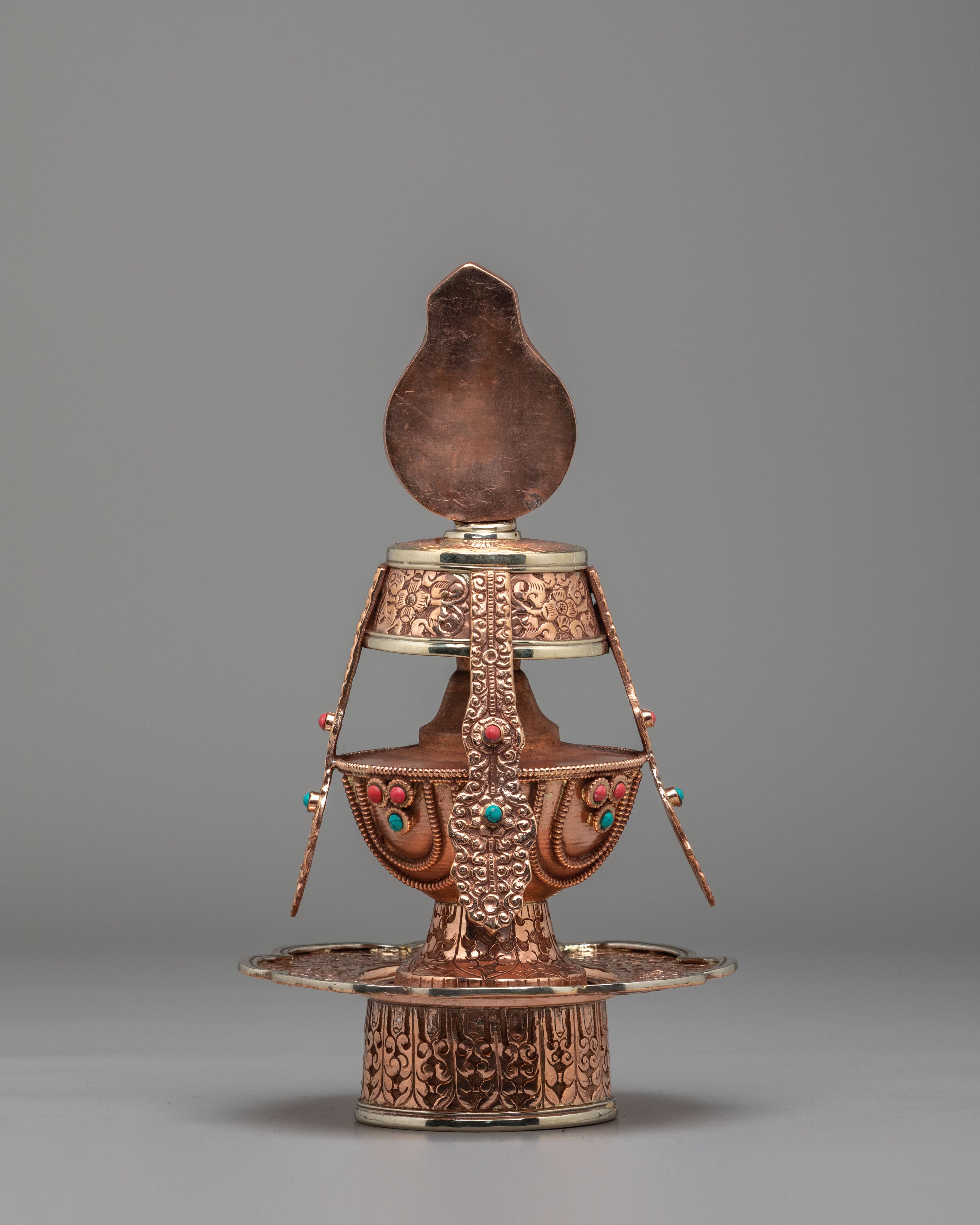 Spiritual Long Life Vase | Handcrafted Copper Vase with Gemstones