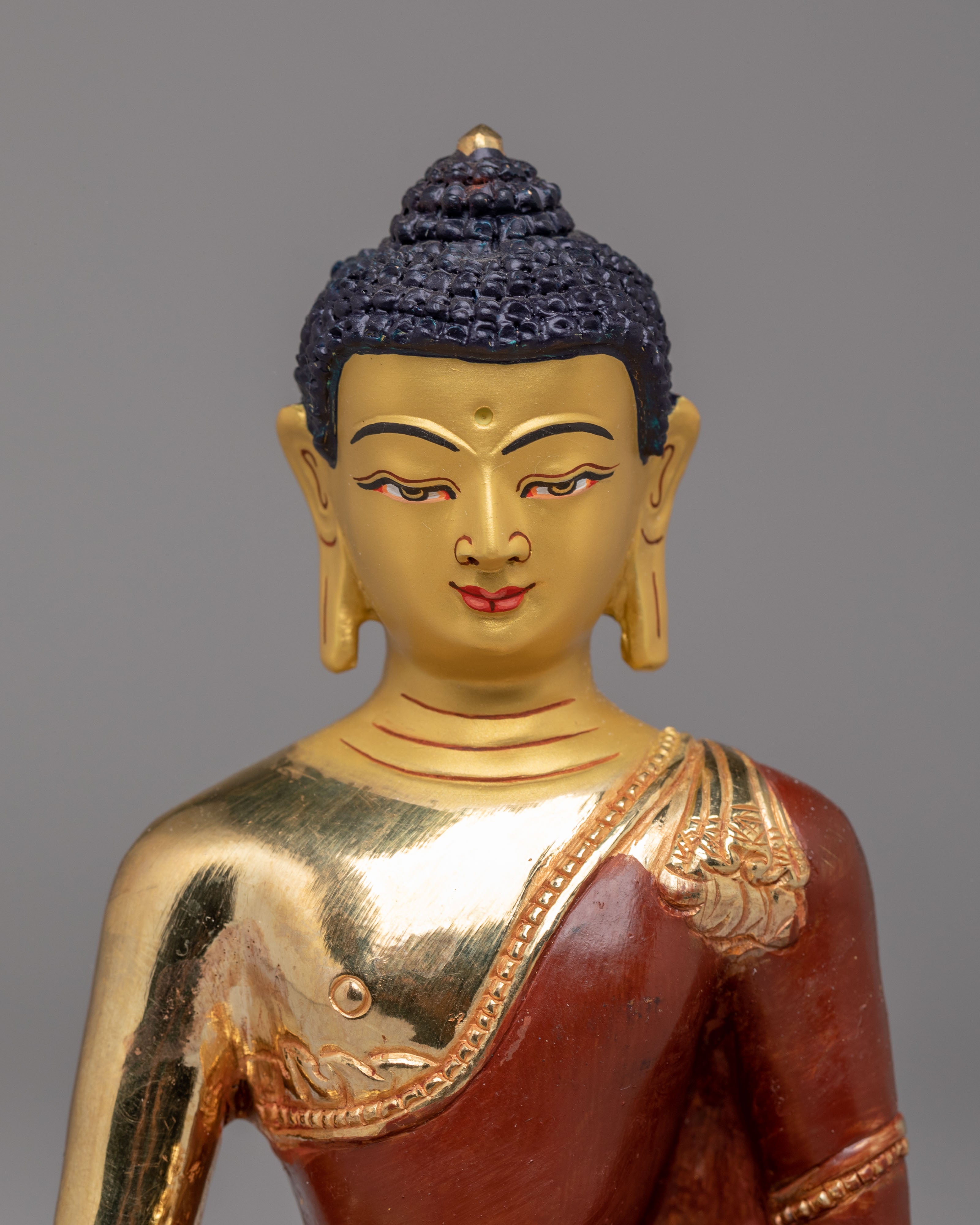 Traditional Sacred Shakyamuni Buddha Sculpture | Gold Plated Copper Statue