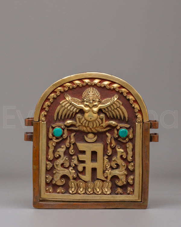 Handmade Garuda Ghau Box | Oxidized Copper with Gold Plating