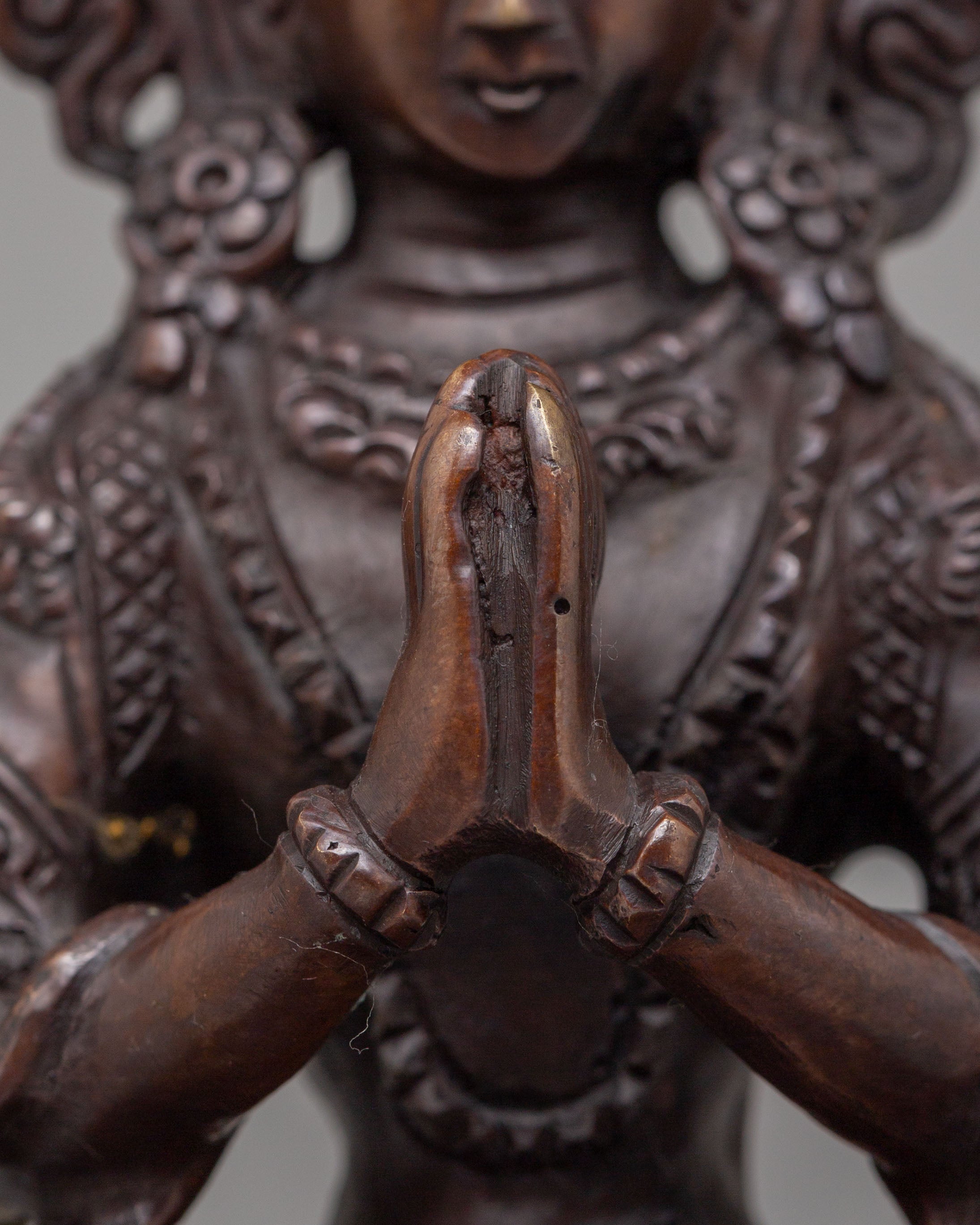 Handmade Chenrezig Altar Statue | Oxidized Copper Avalokiteshvara Sculpture